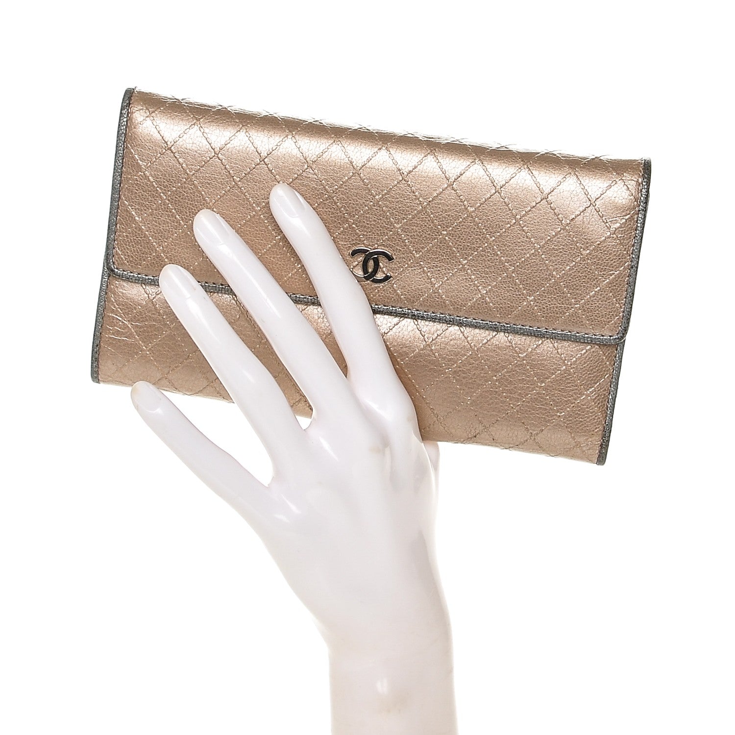 Chanel Metallic Calfskin Diamond Stitched Flap Wallet Gold 2 of 8