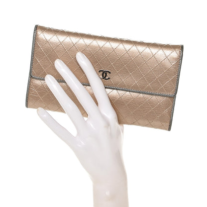 Chanel Metallic Calfskin Diamond Stitched Flap Wallet Gold 2 of 8