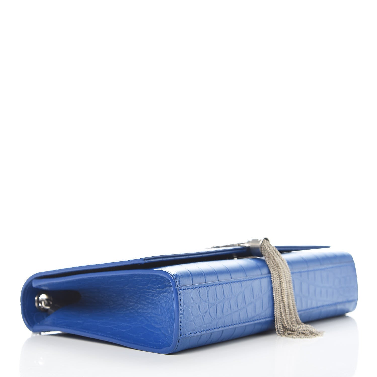 Saint Laurent Calfskin Crocodile Embossed Medium Classic Monogram Kate Tassel Satchel Bleu Majorelle 4 of 9
