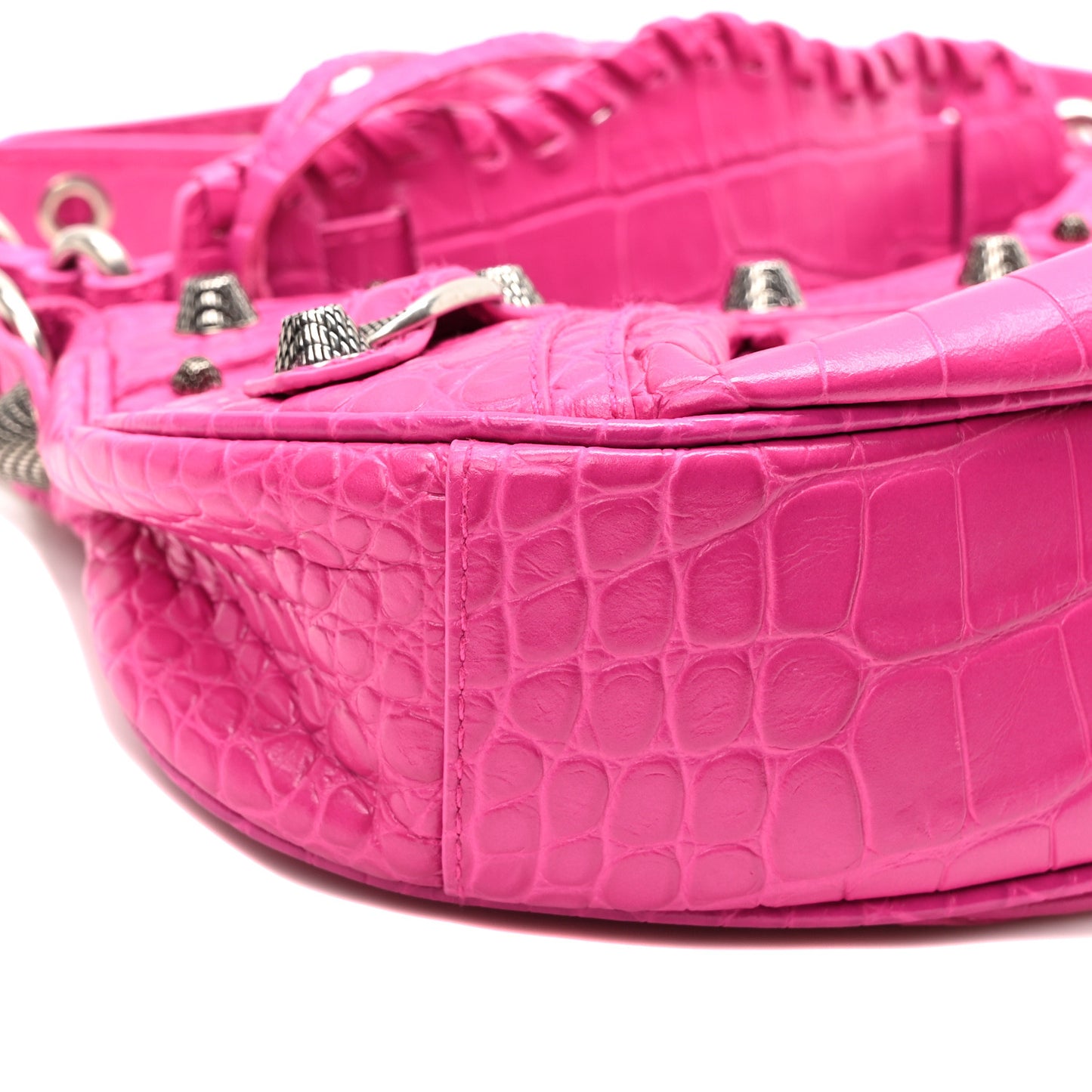 Extra Supple Calfskin Crocodile Embossed XS Le Cagole Shoulder Bag  Lipstick Pink