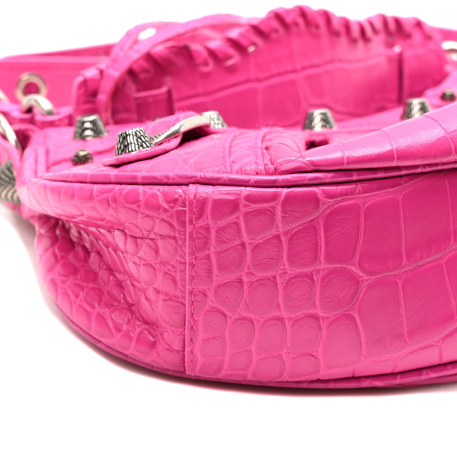 Balenciaga Extra Supple Calfskin Crocodile Embossed XS Le Cagole Shoulder Bag  Lipstick Pink 9 of 10