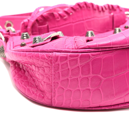 Balenciaga Extra Supple Calfskin Crocodile Embossed XS Le Cagole Shoulder Bag  Lipstick Pink 9 of 10