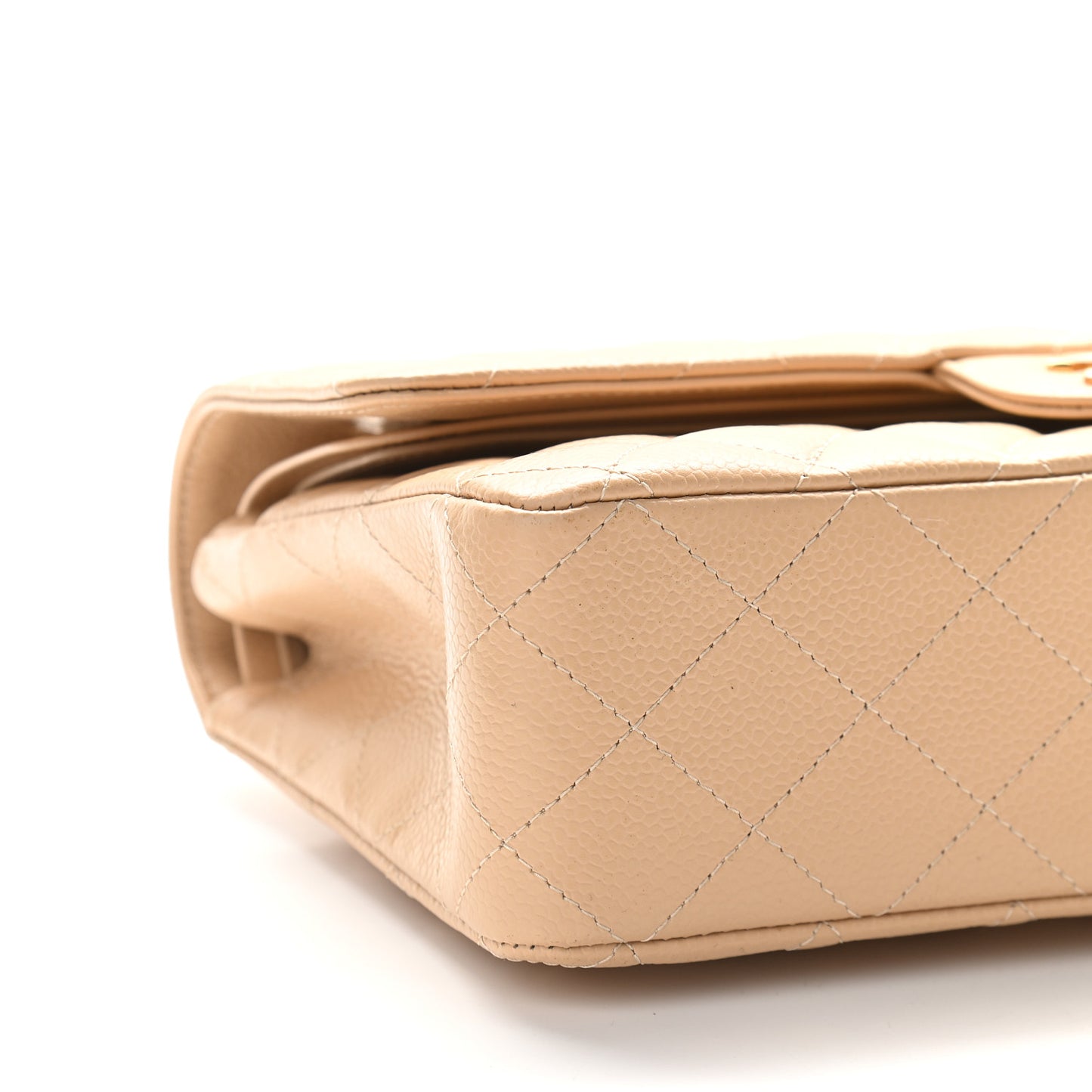 Caviar Quilted Medium Double Flap Beige