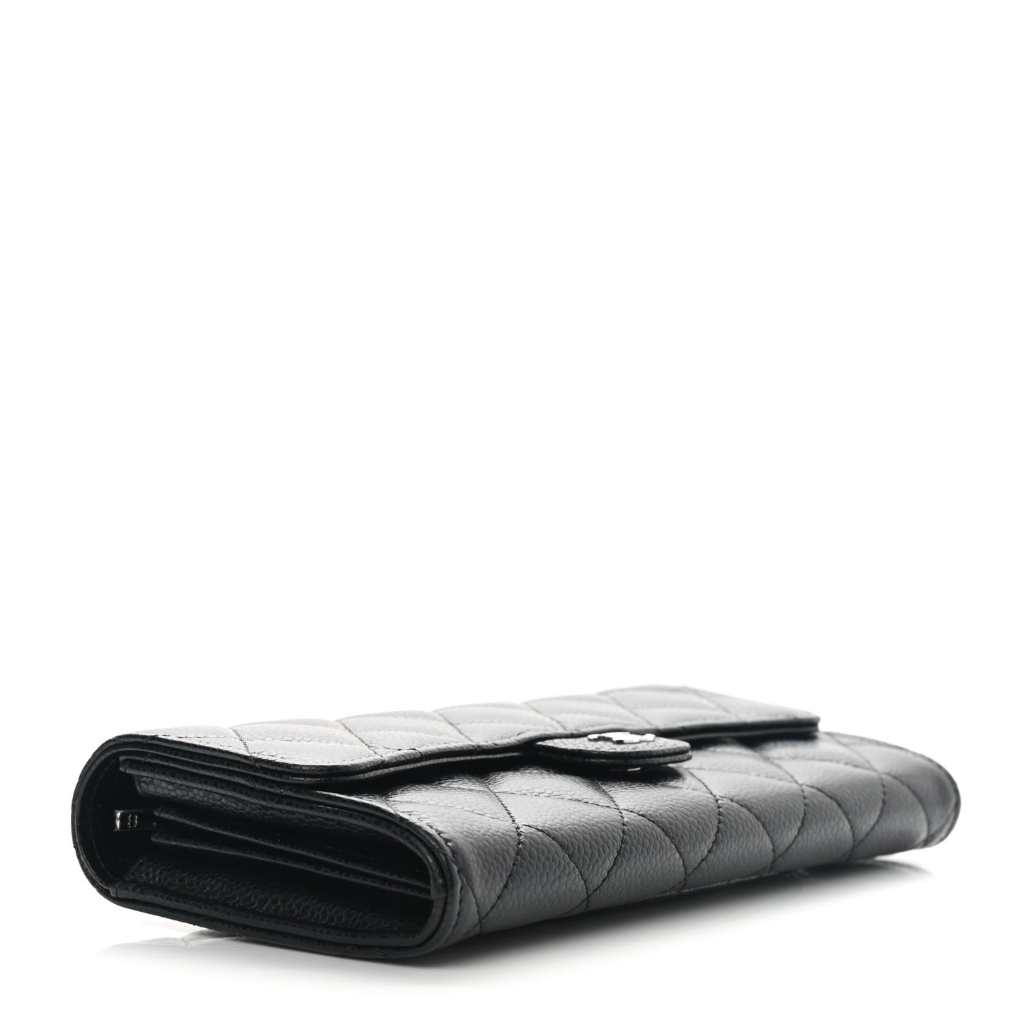 Caviar Quilted Large Gusset Flap Wallet Black