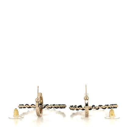 Chanel Metal Crystal Lambskin CC Chain Hoop Earrings Gold Black 3 of 4