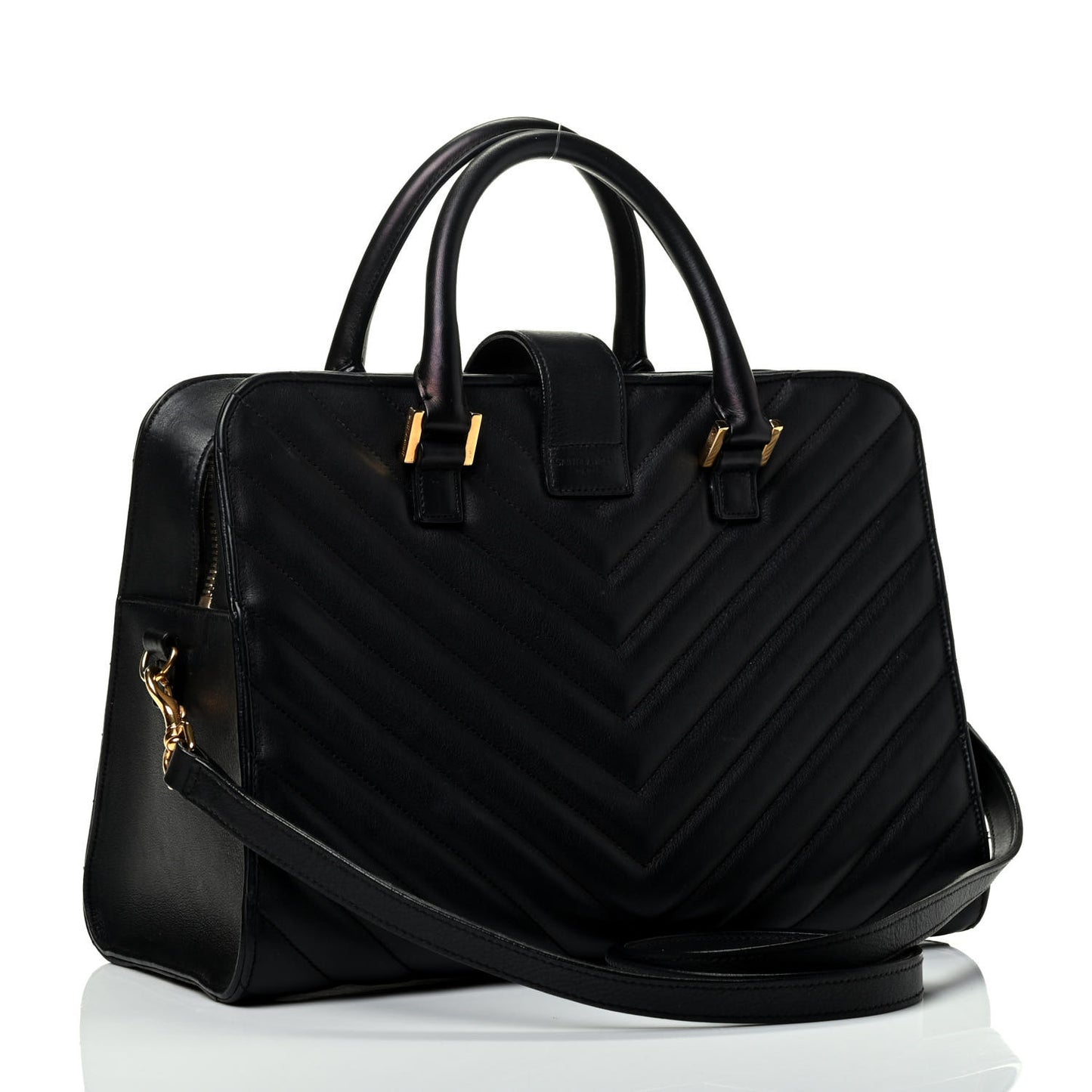 Calfskin Matelasse Chevron Small Monogram Cabas Black