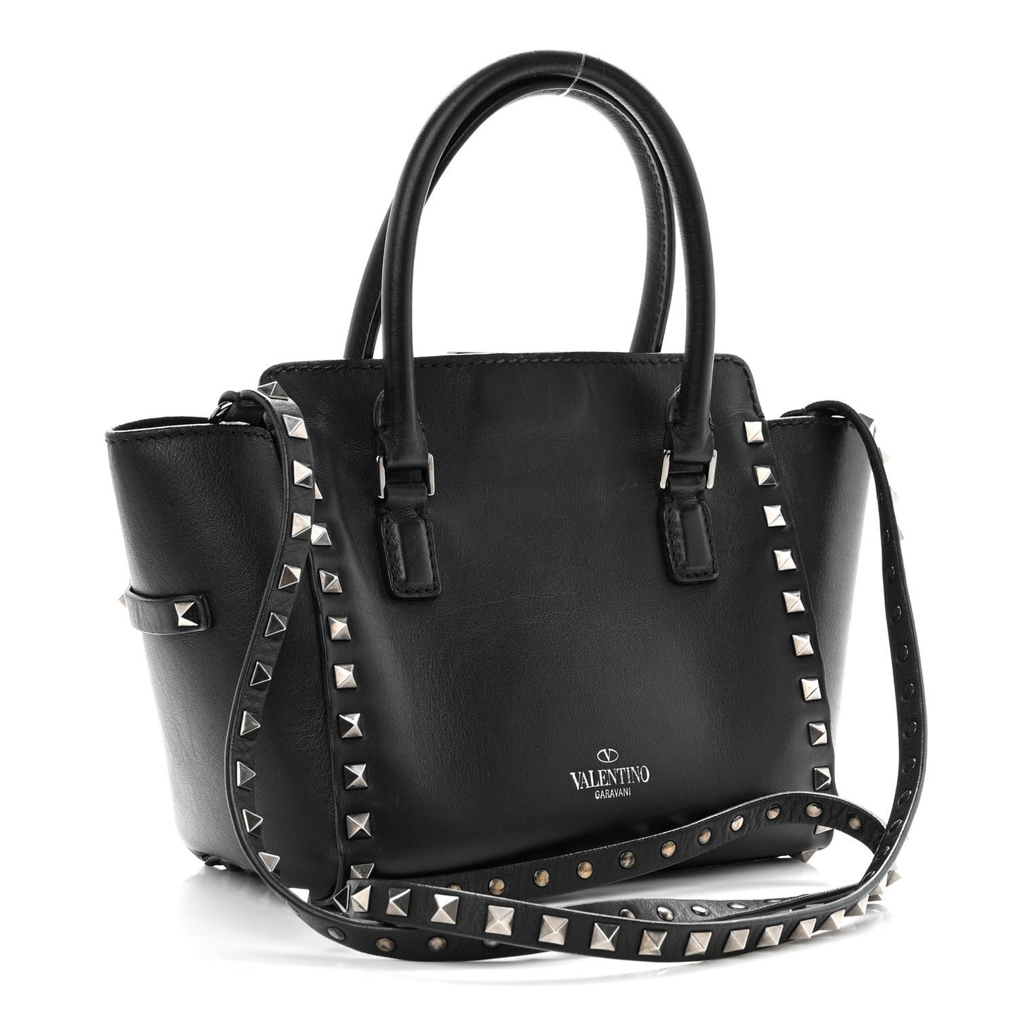 Vitello Mini Rockstud Double Handle Tote Black