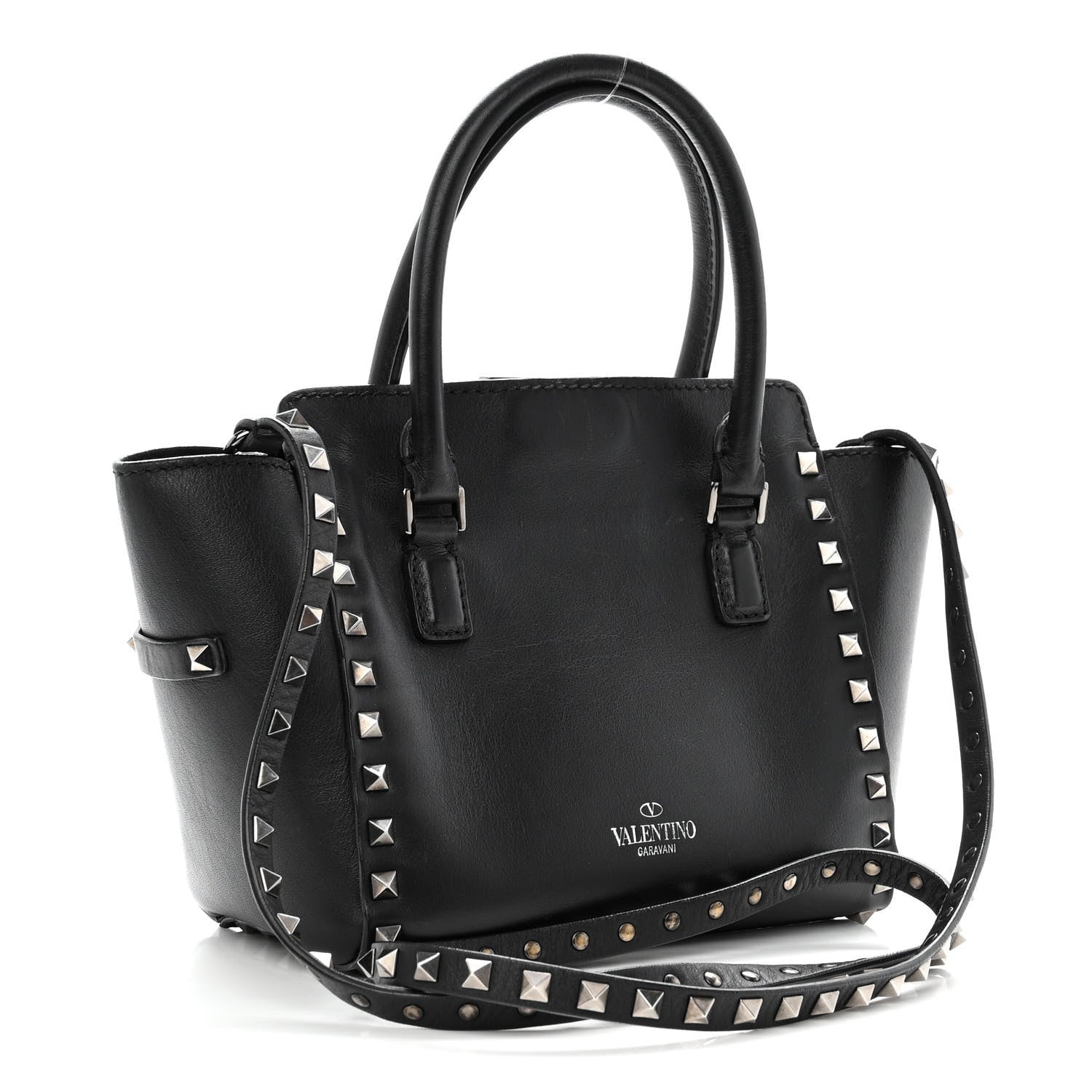 Valentino Garavani Vitello Mini Rockstud Double Handle Tote Black 3 of 14