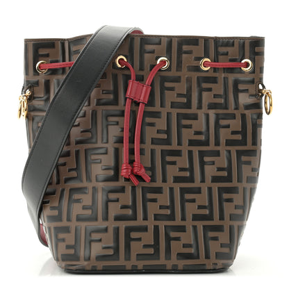 Fendi Vitello Grace F is Fendi Bi-Color FF 1974 Embossed Grande Mon Tresor Bucket Bag Maya Black Fragola 1 of 11
