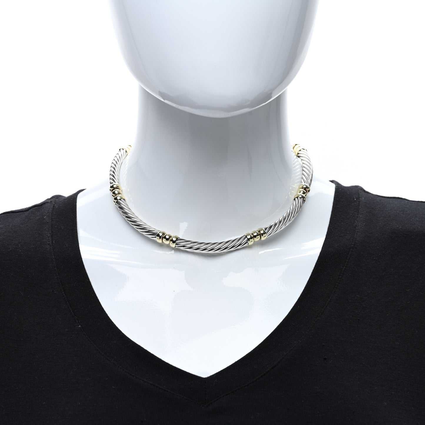 Sterling Silver 14K Yellow Gold Cable Buckle Collar Necklace