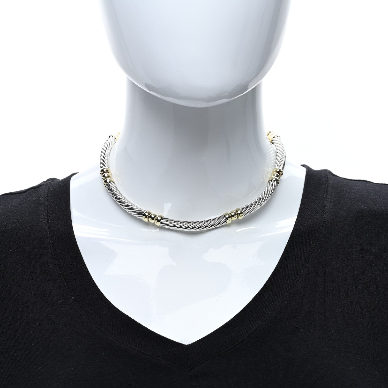 David Yurman Sterling Silver 14K Yellow Gold Cable Buckle Collar Necklace 3 of 4