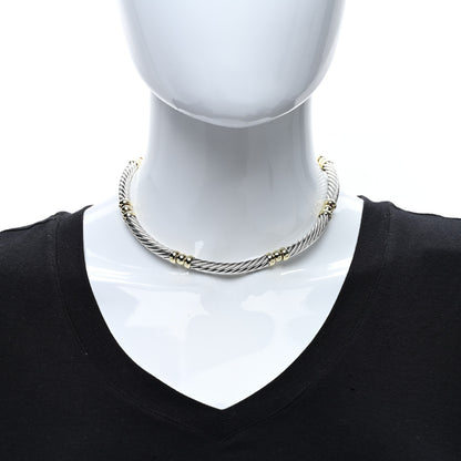 David Yurman Sterling Silver 14K Yellow Gold Cable Buckle Collar Necklace 3 of 4