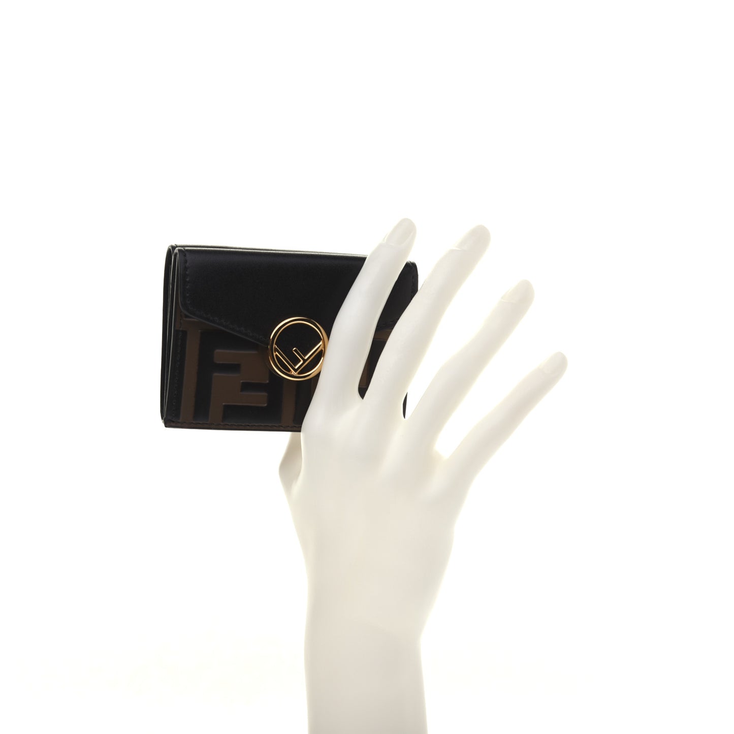 Vitello Liberty F is Fendi Bi-Color FF 1974 Embossed Micro Tri-Fold Envelope Wallet Maya Black