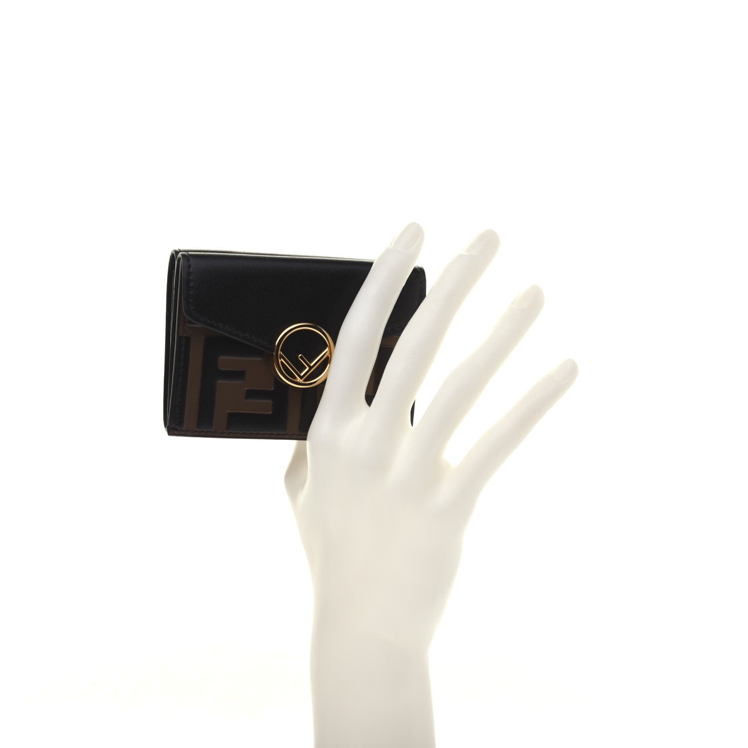 Fendi Vitello Liberty F is Fendi Bi-Color FF 1974 Embossed Micro Tri-Fold Envelope Wallet Maya Black 2 of 13