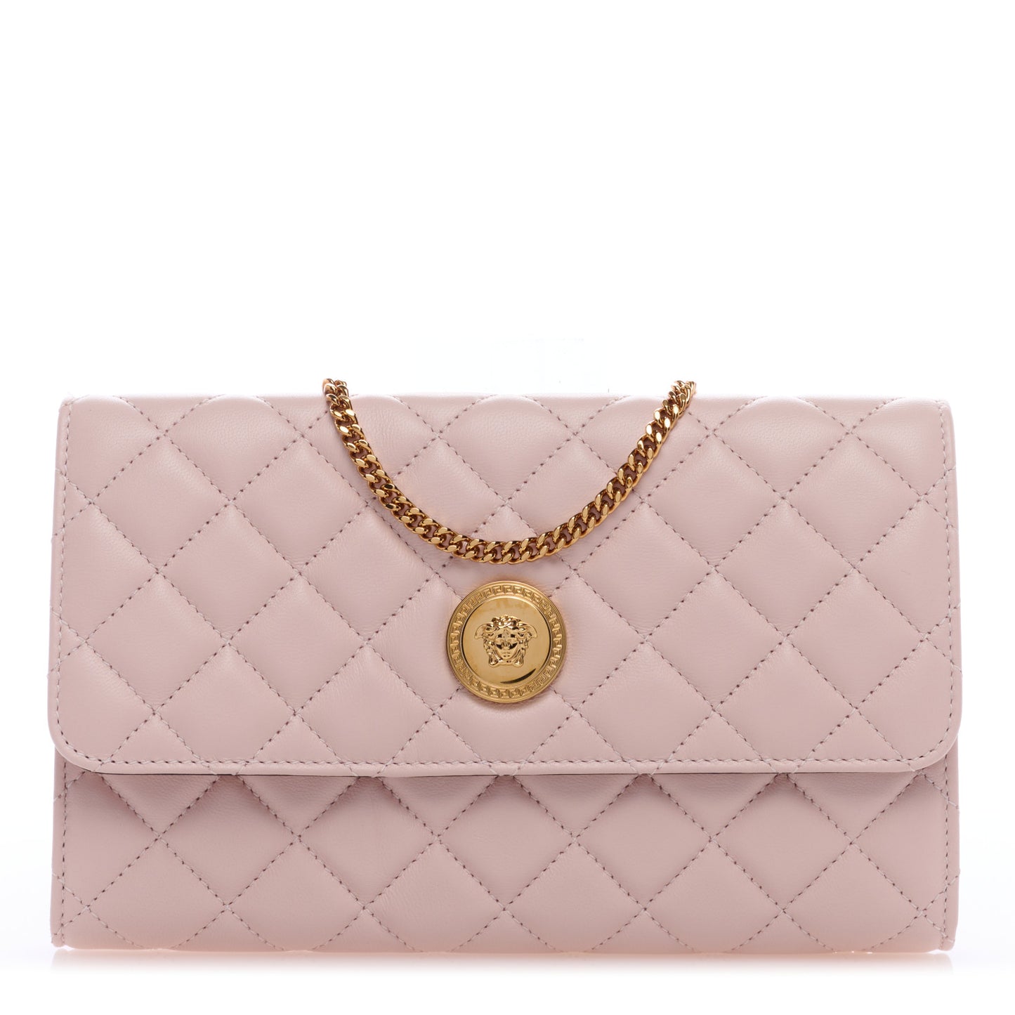 Lambskin Quilted Medusa Wallet On Chain Crossbody Light Pink