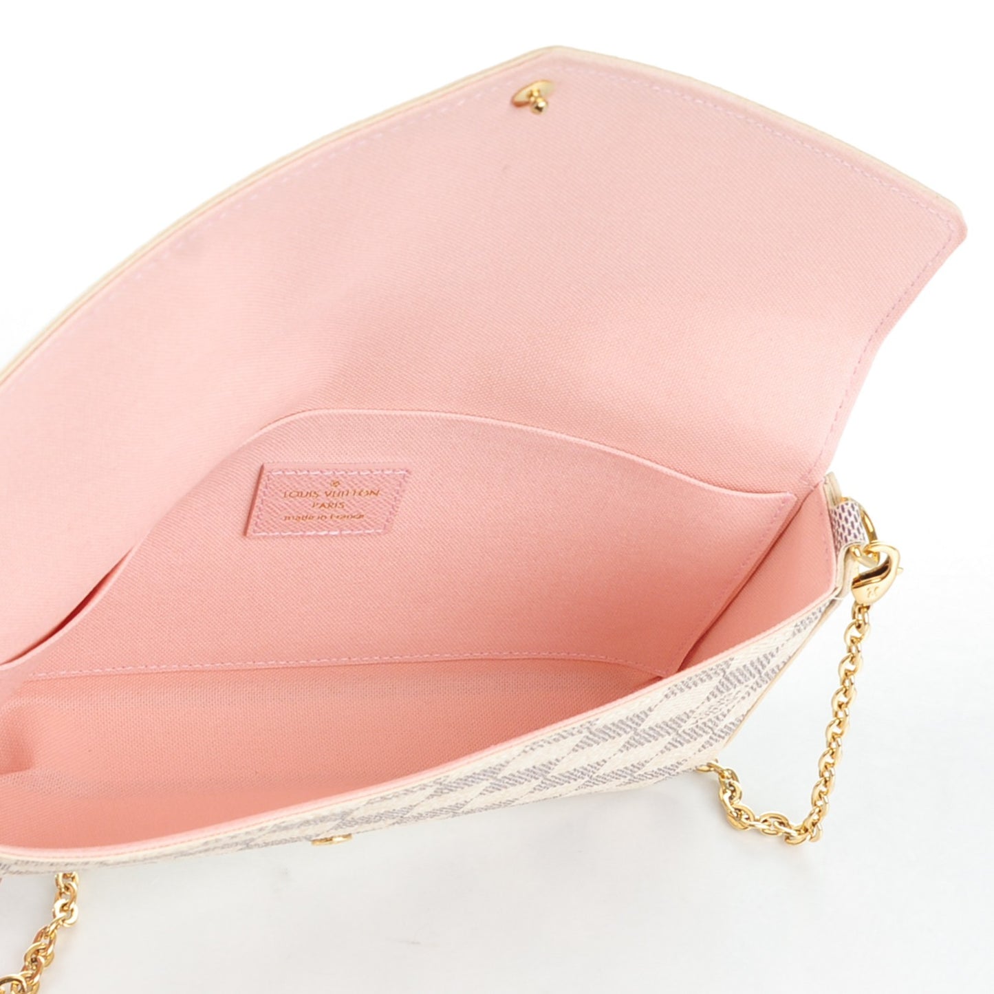 Damier Azur Pochette Felicie Chain Wallet Rose Ballerine