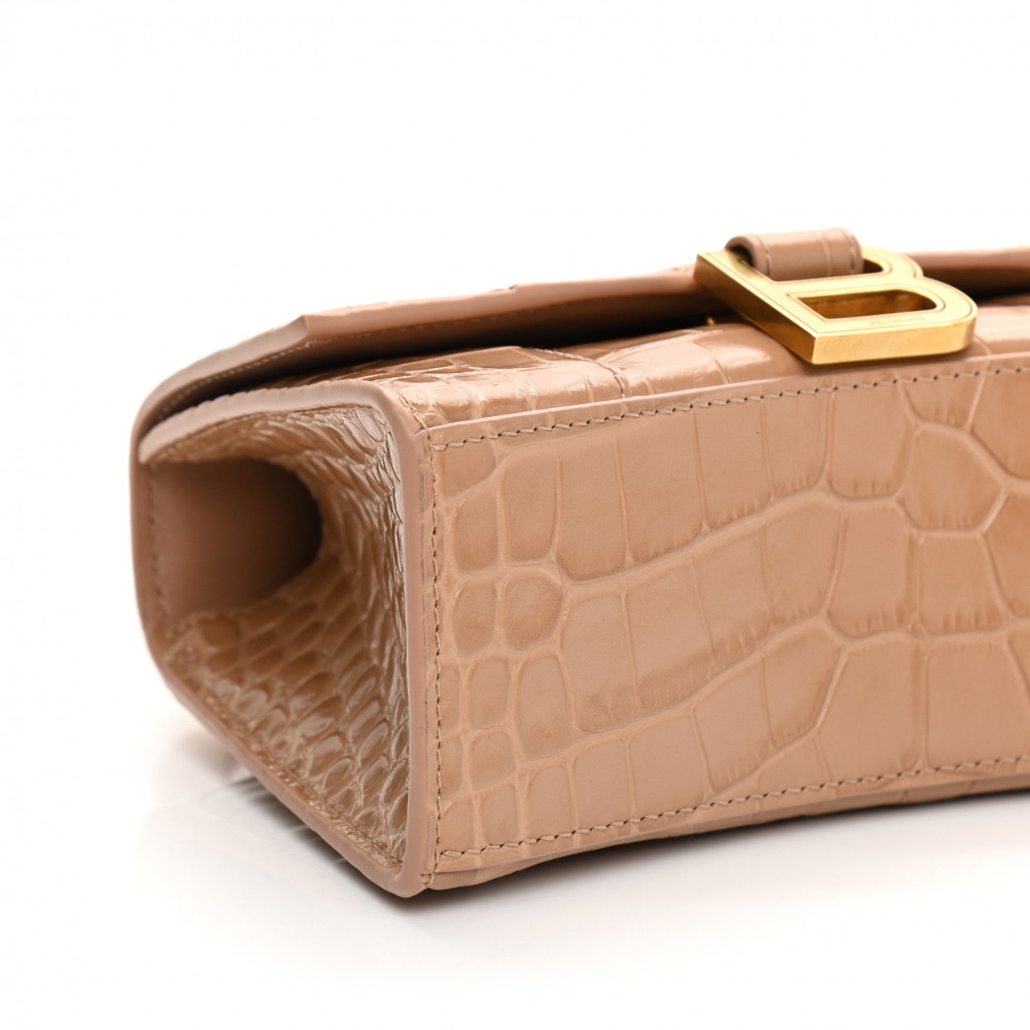 Balenciaga Shiny Calfskin Crocodile Embossed Hourglass Top Handle Bag XS Nude Beige 10 of 13