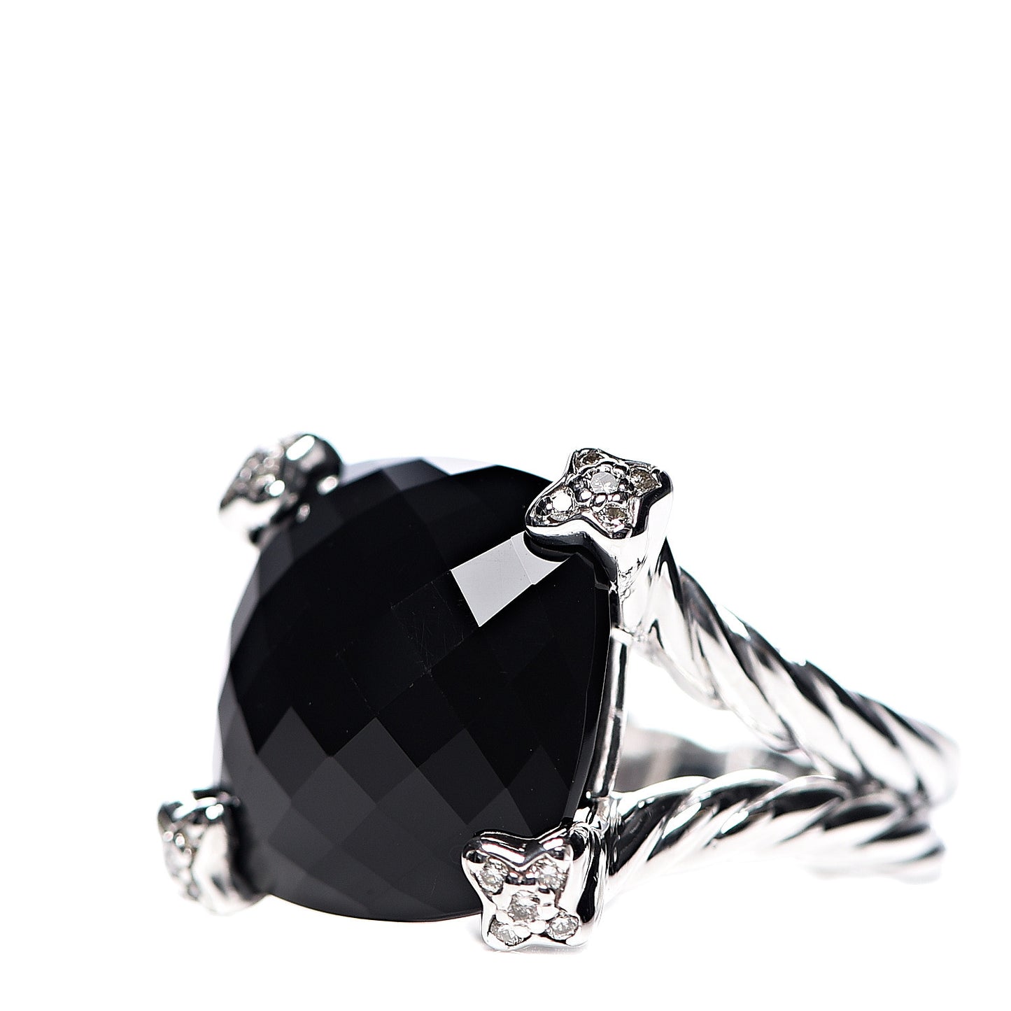 Sterling Silver Diamond Black Onyx 14mm Cushion On Point Ring 54 6.75