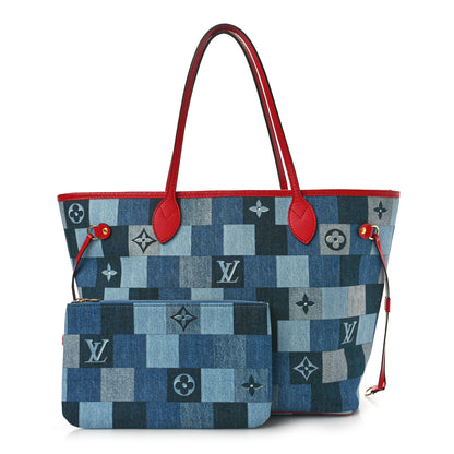 Louis Vuitton Denim Damier Monogram Patchwork Neverfull Blue Rouge 3 of 10