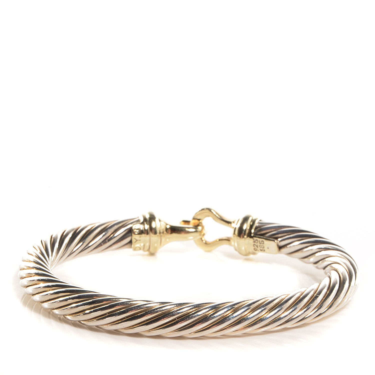 David Yurman Sterling Silver 14K Yellow Gold 7mm Cable Classic Buckle Bracelet 3 of 6