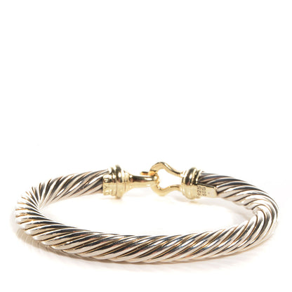 David Yurman Sterling Silver 14K Yellow Gold 7mm Cable Classic Buckle Bracelet 3 of 6