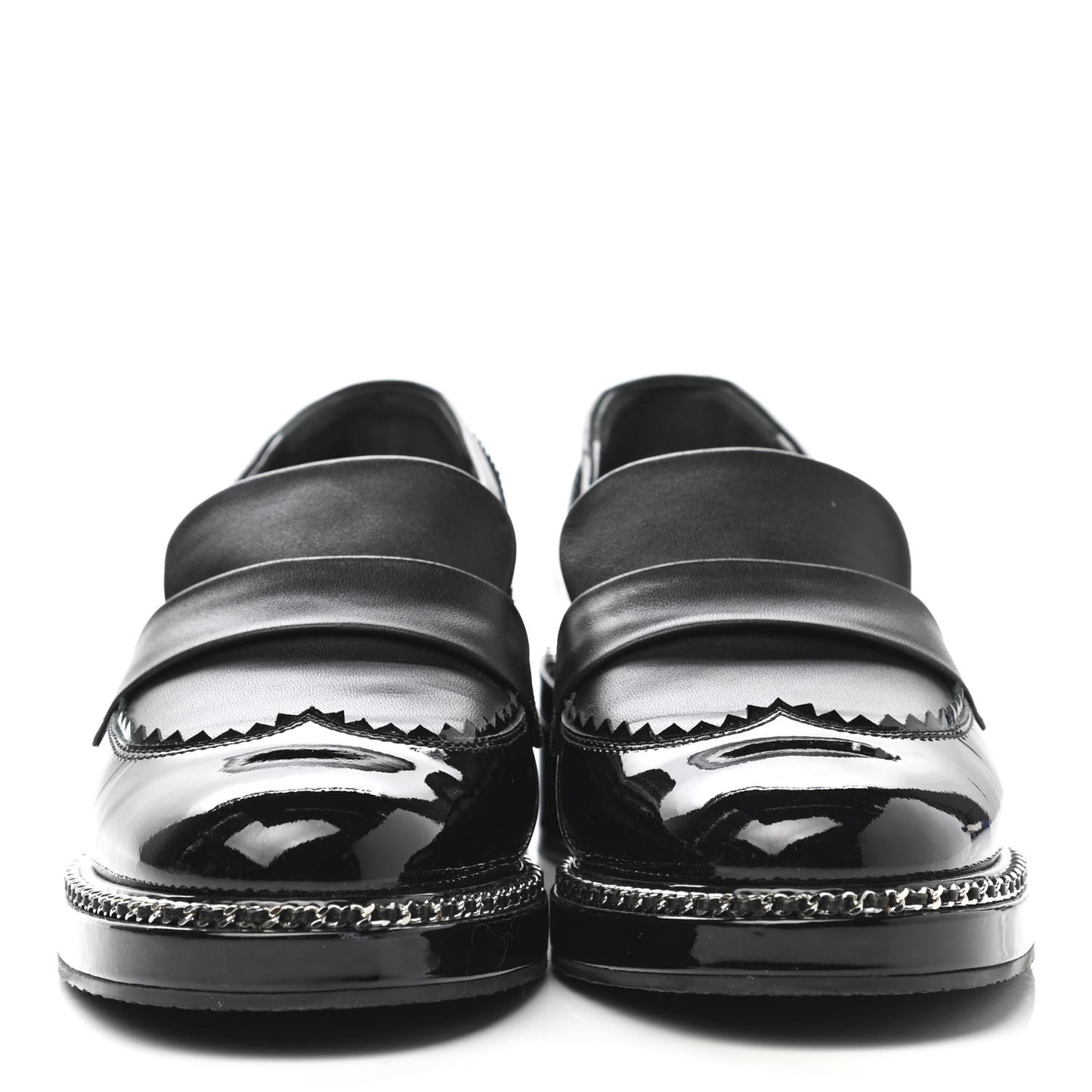 Patent Lambskin CC Chain Mocassin Loafers 38.5 Black