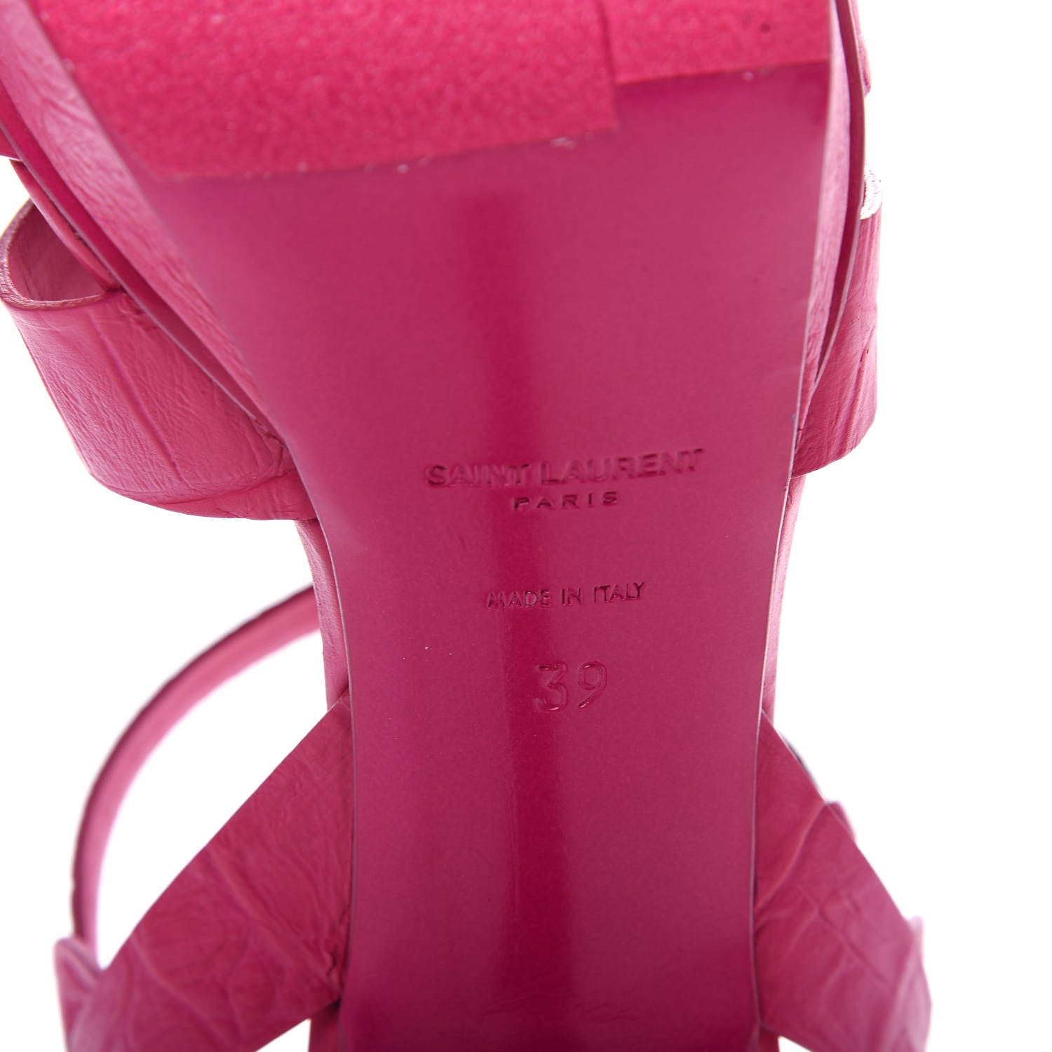 Saint Laurent Calfskin Crocodile Embossed Tribute 75 Platform Sandals 39 Bubblegum 9 of 11