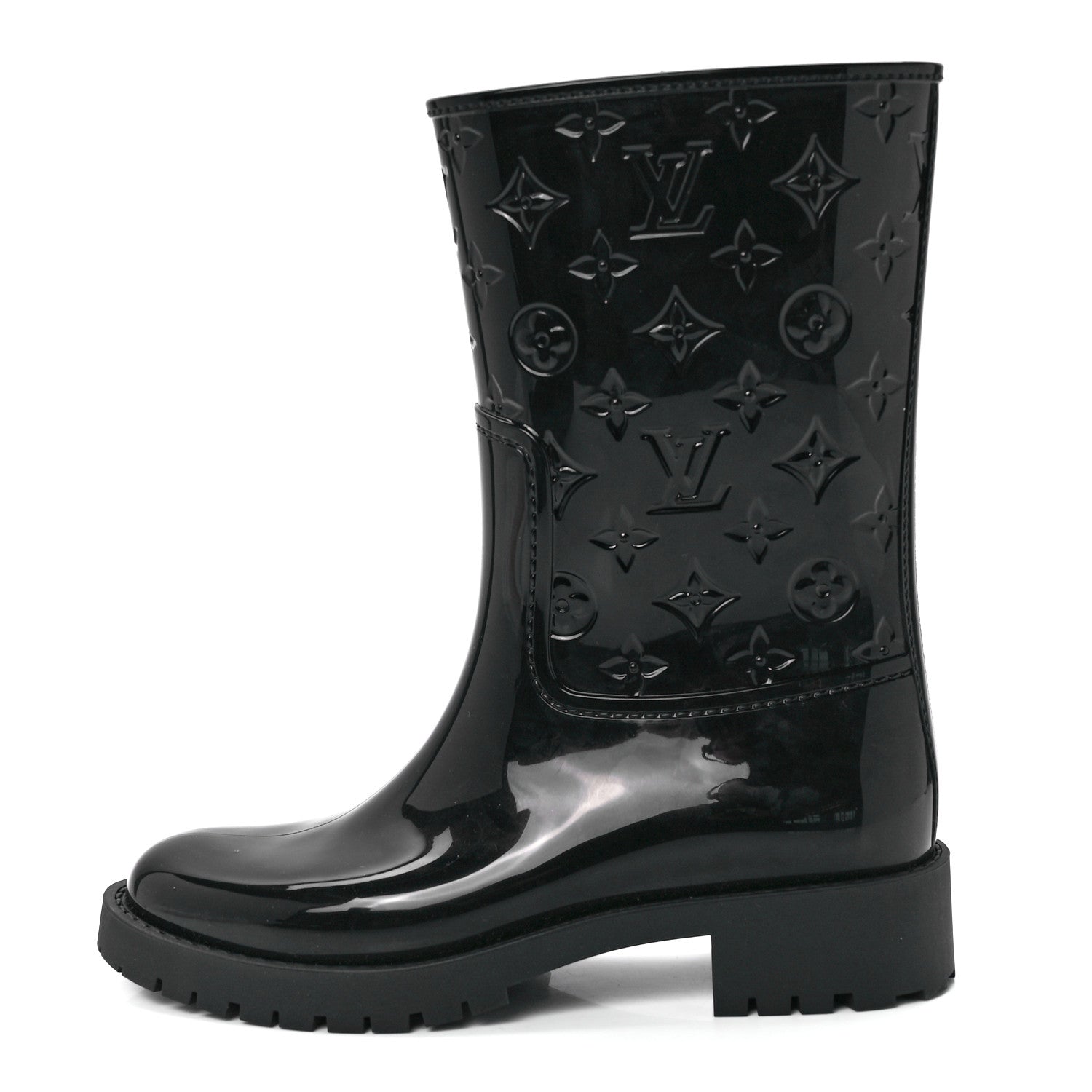 Louis Vuitton Rubber Embossed Monogram Drops Flat Half Boots 37 Black 1 of 7