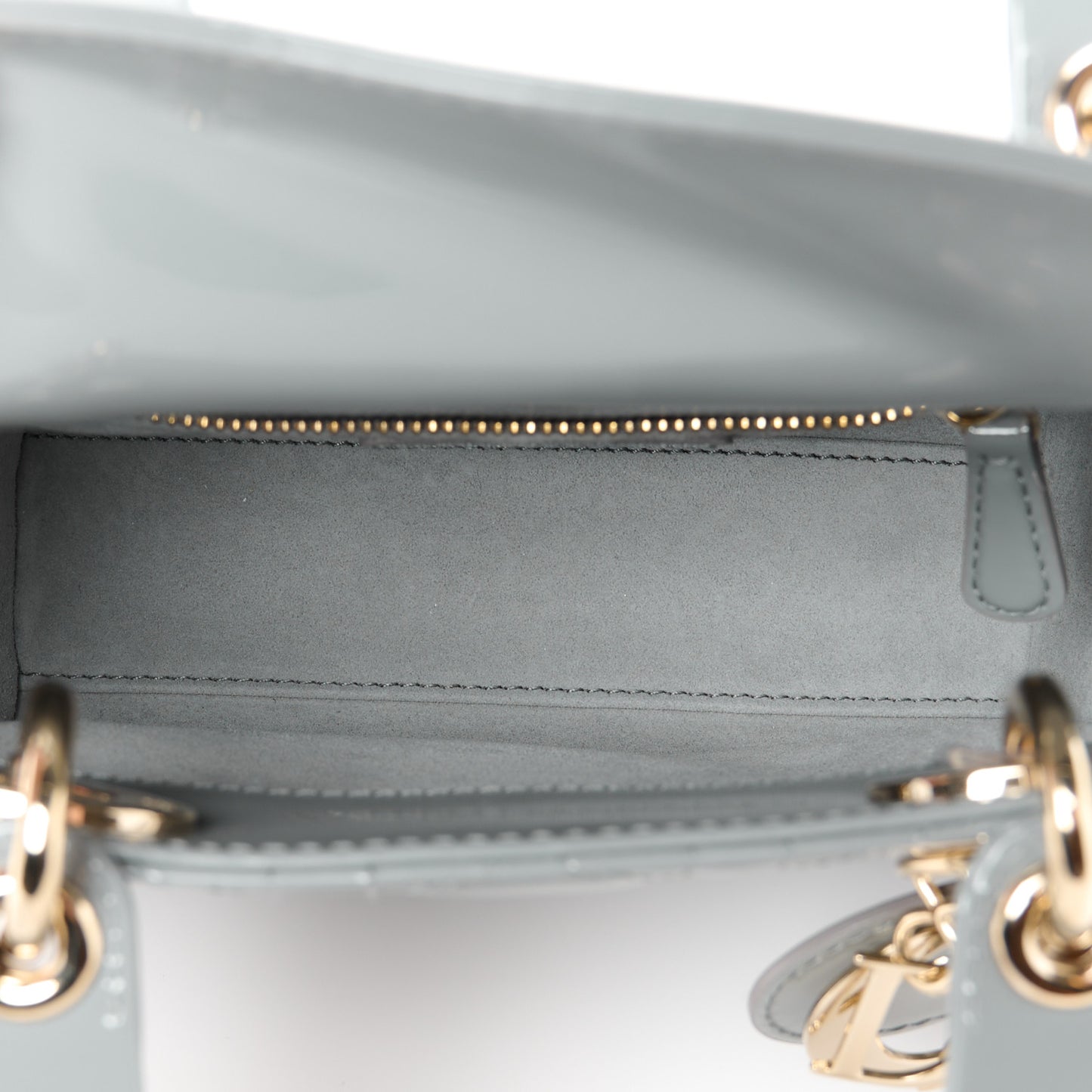 Patent Cannage Mini Lady Dior Grey Stone