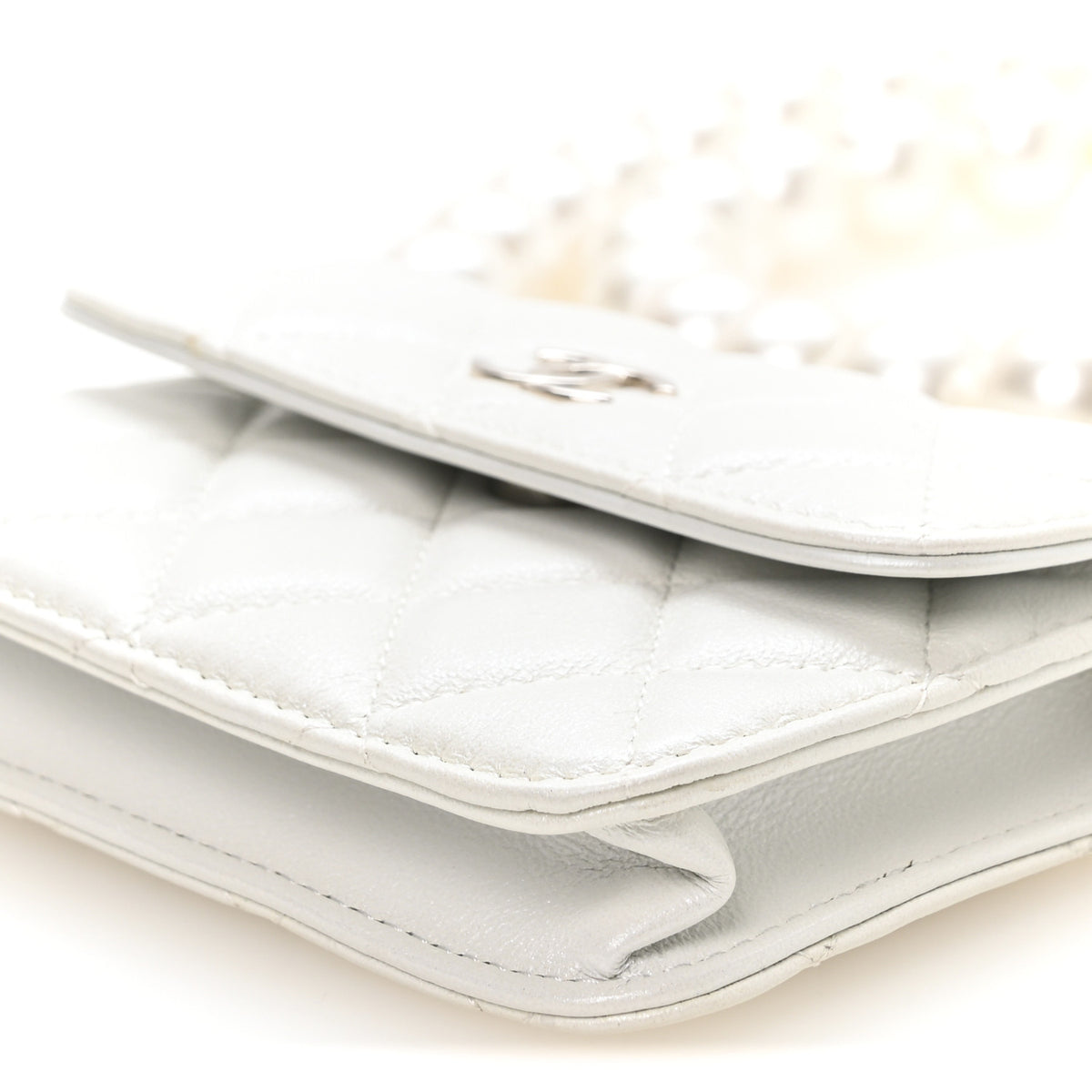 Chanel Calfskin Quilted Mini Maxi Pearls Wallet On Chain WOC White 10 of 10