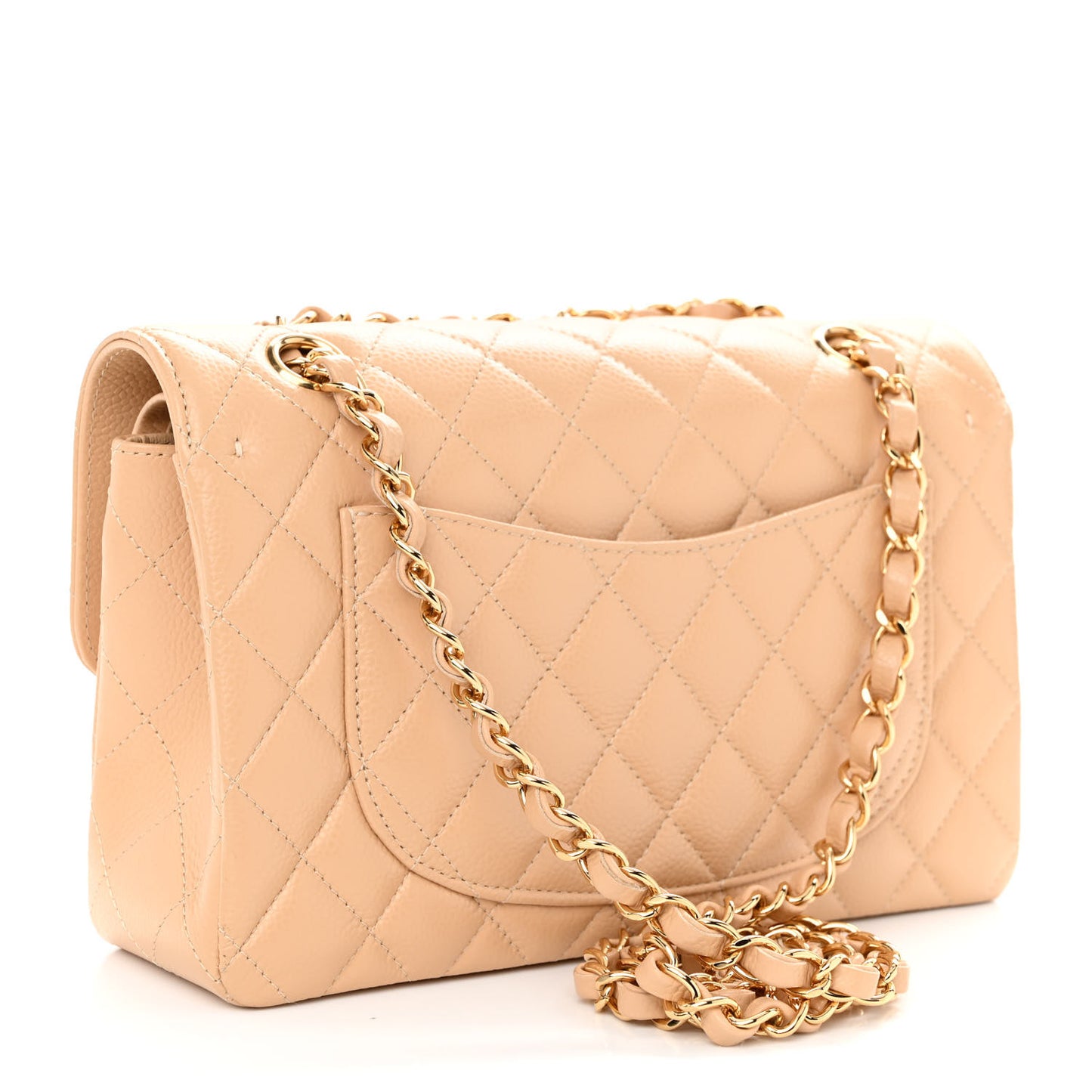 Caviar Quilted Small Double Flap Beige