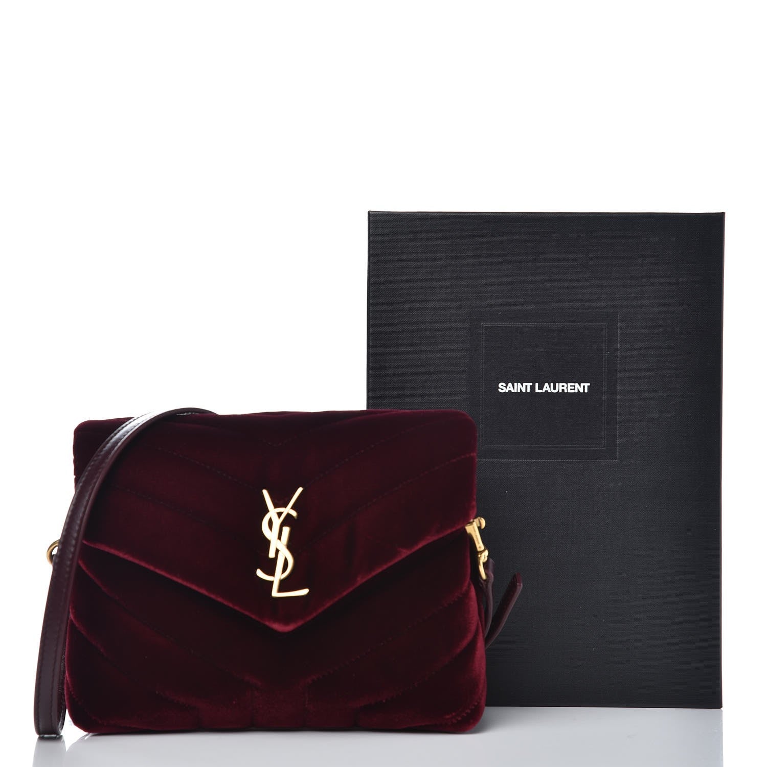 Saint Laurent Velvet Y Quilted Monogram Toy Loulou Crossbody Bag French Burgundy 8 of 8