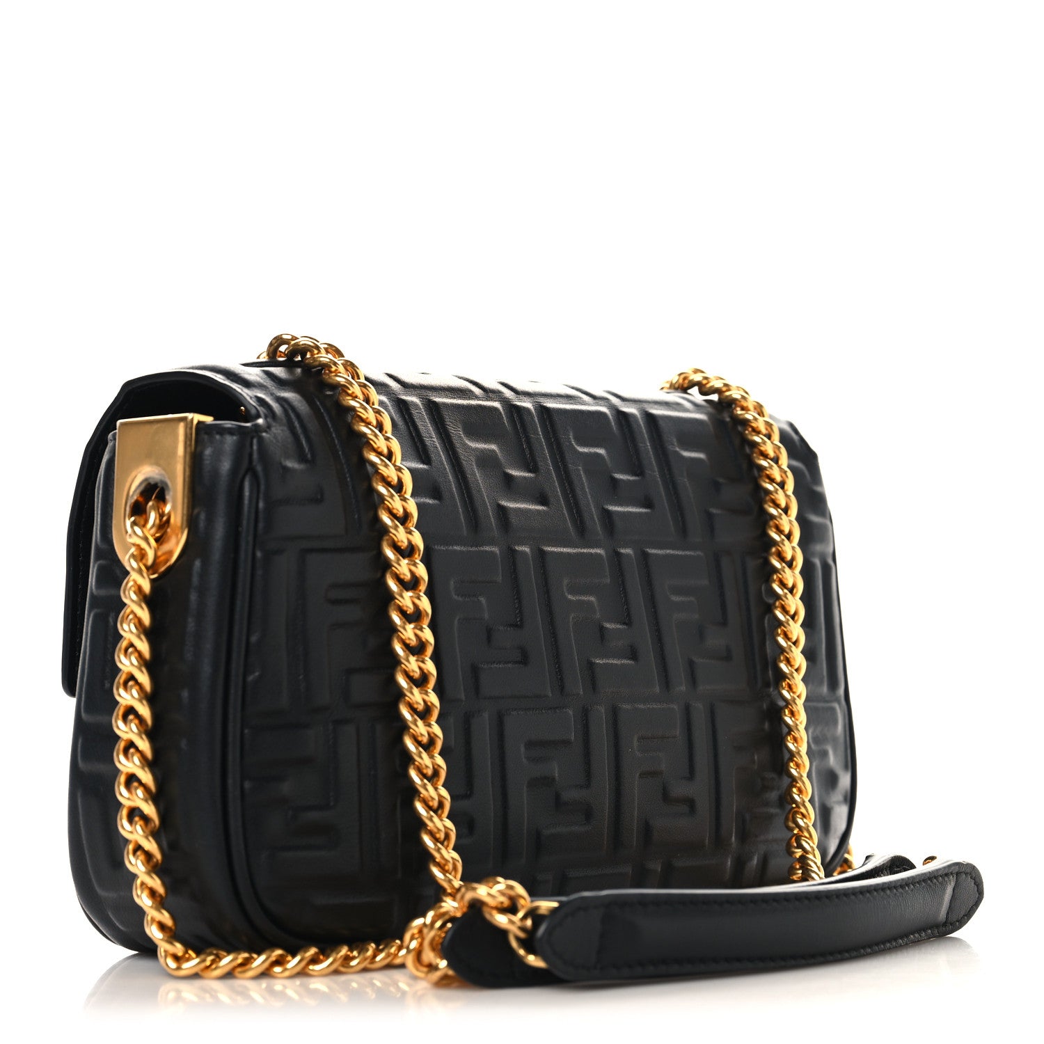 Fendi Nappa Small FF Embossed Midi Chain Baguette Black 3 of 9