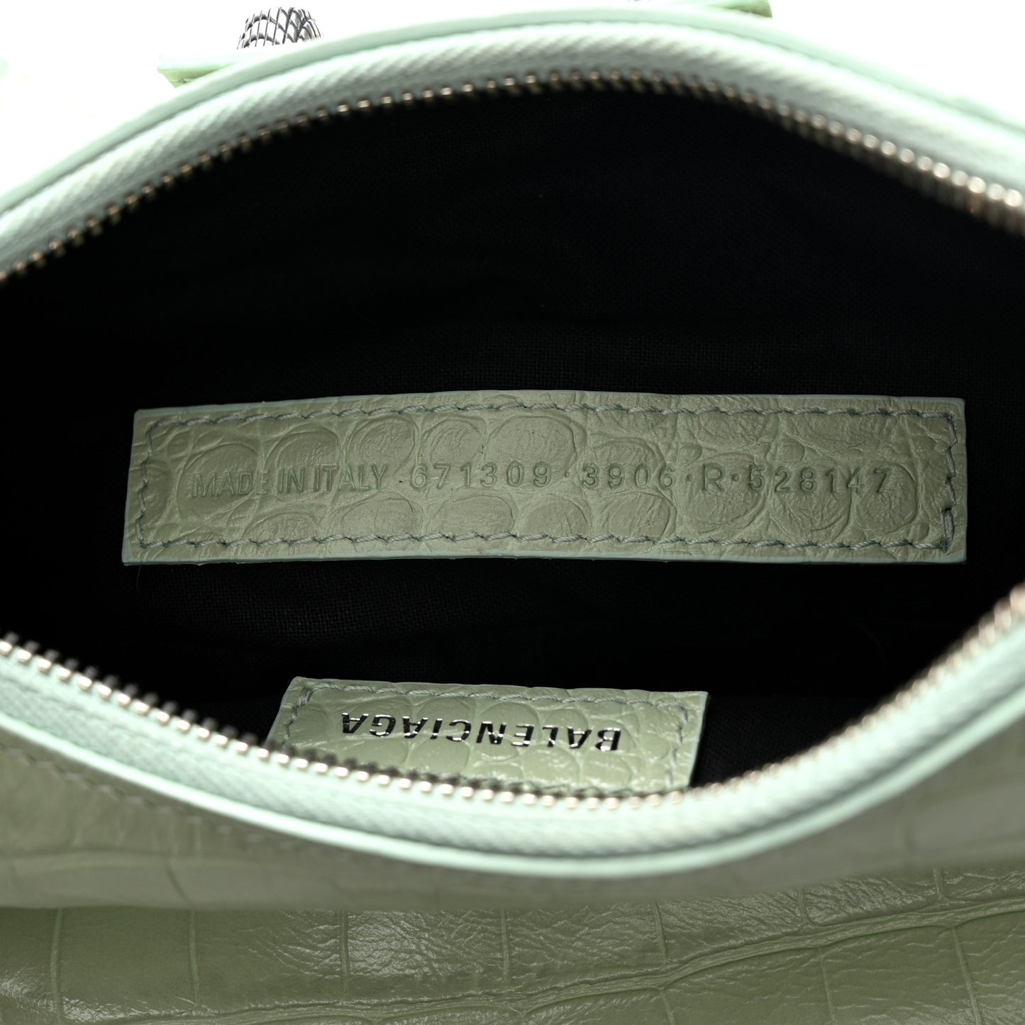 Extra Supple Calfskin Crocodile Embossed Le Cagole Shoulder Bag XS Light Green