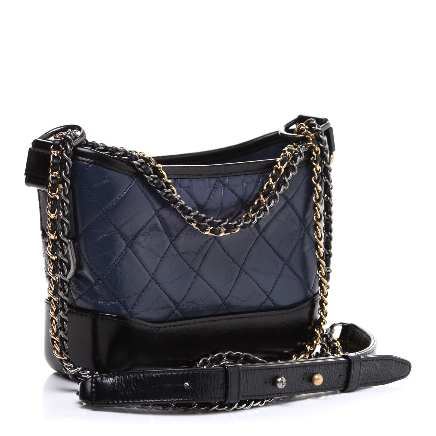 Aged Calfskin Quilted Small Gabrielle Hobo Navy Black