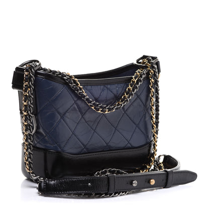 Chanel Aged Calfskin Quilted Small Gabrielle Hobo Navy Black 3 of 10