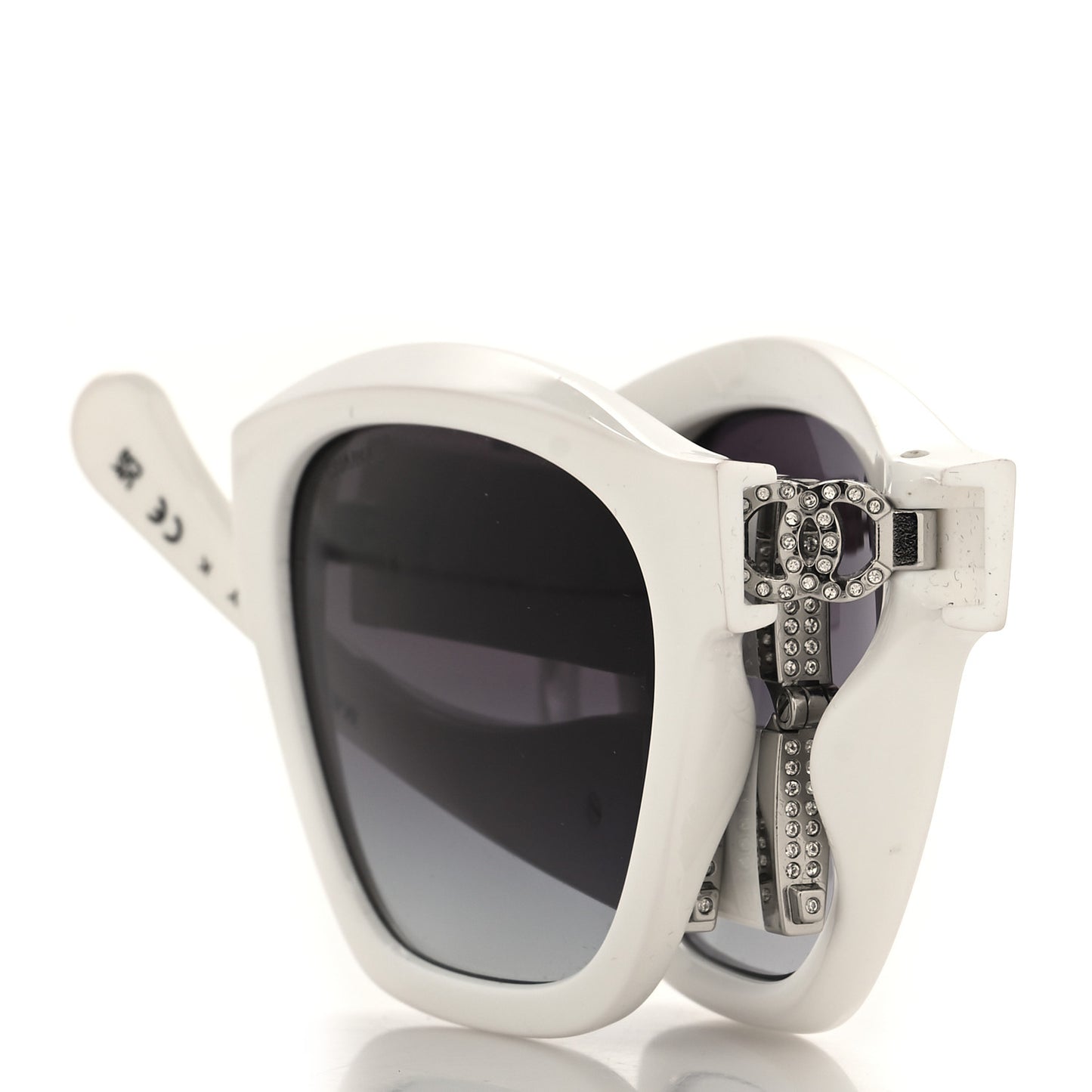 Acetate Metal Crystal Square Folding Sunglasses 6055-B White