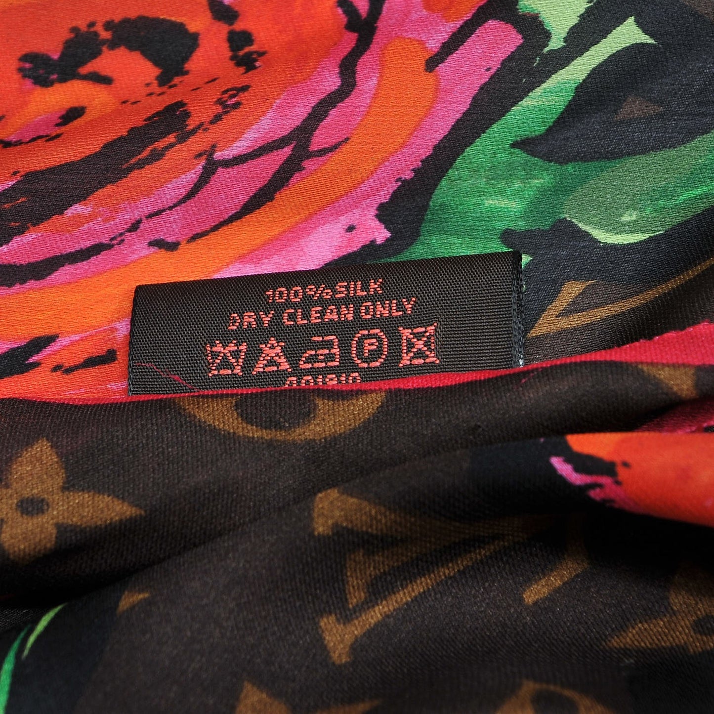 Silk Monogram Roses Scarf Marron