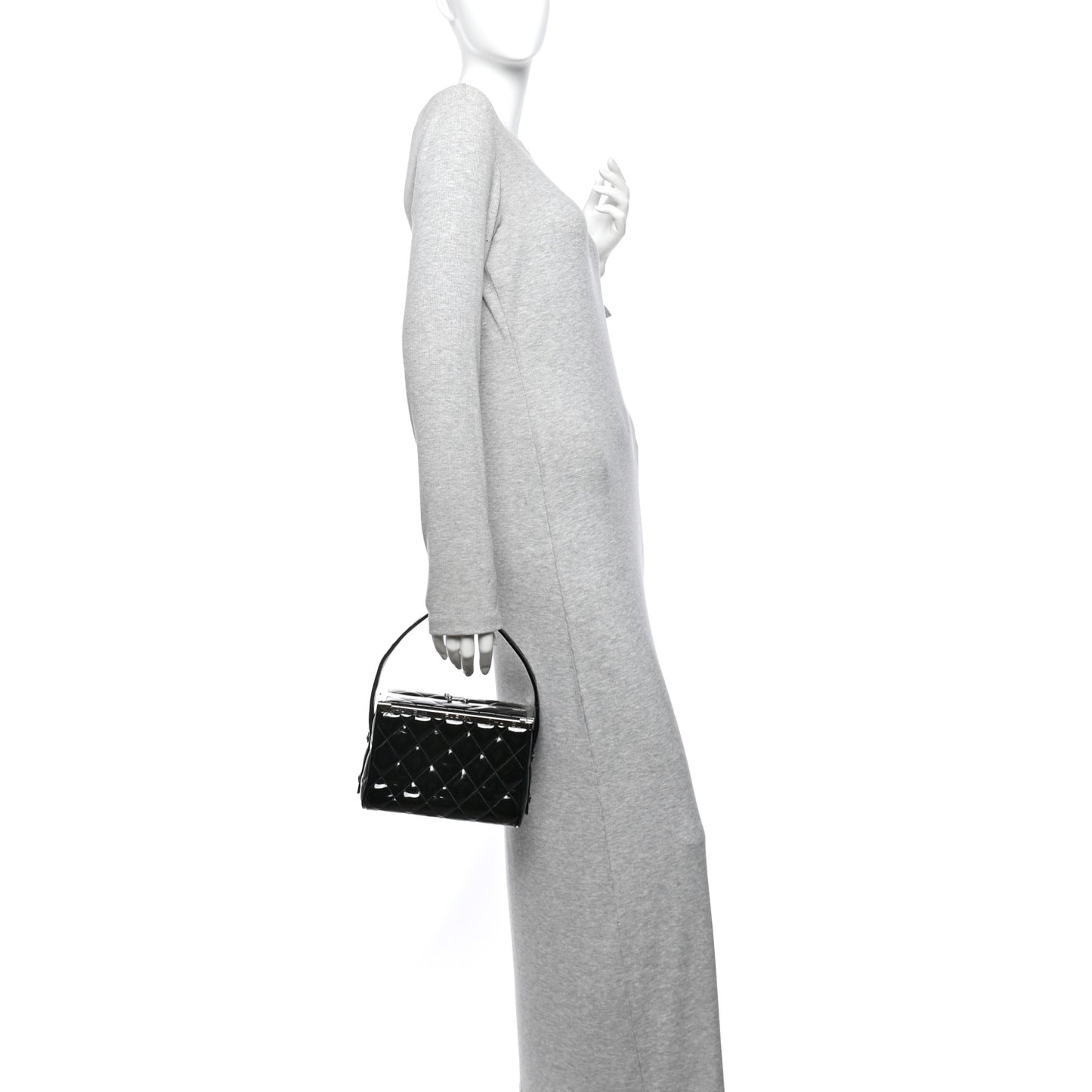 Patent Quilted Vanity Clutch Black