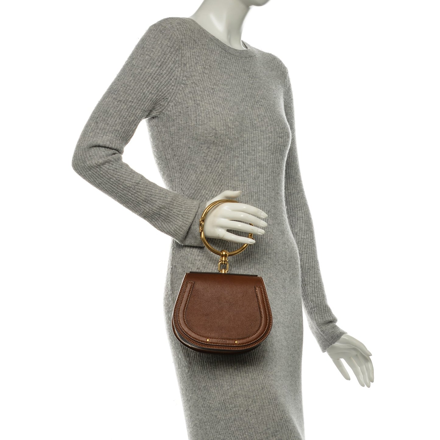 Calfskin Suede Small Nile Bracelet Bag Caramel
