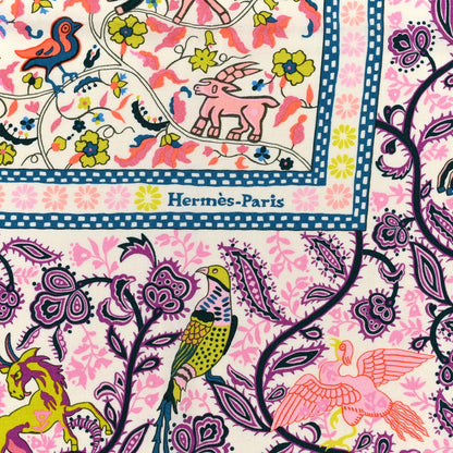 Hermes Cashmere Silk Jardins De Soie Shawl 140 Rose Bonbon Jaune 2 of 5