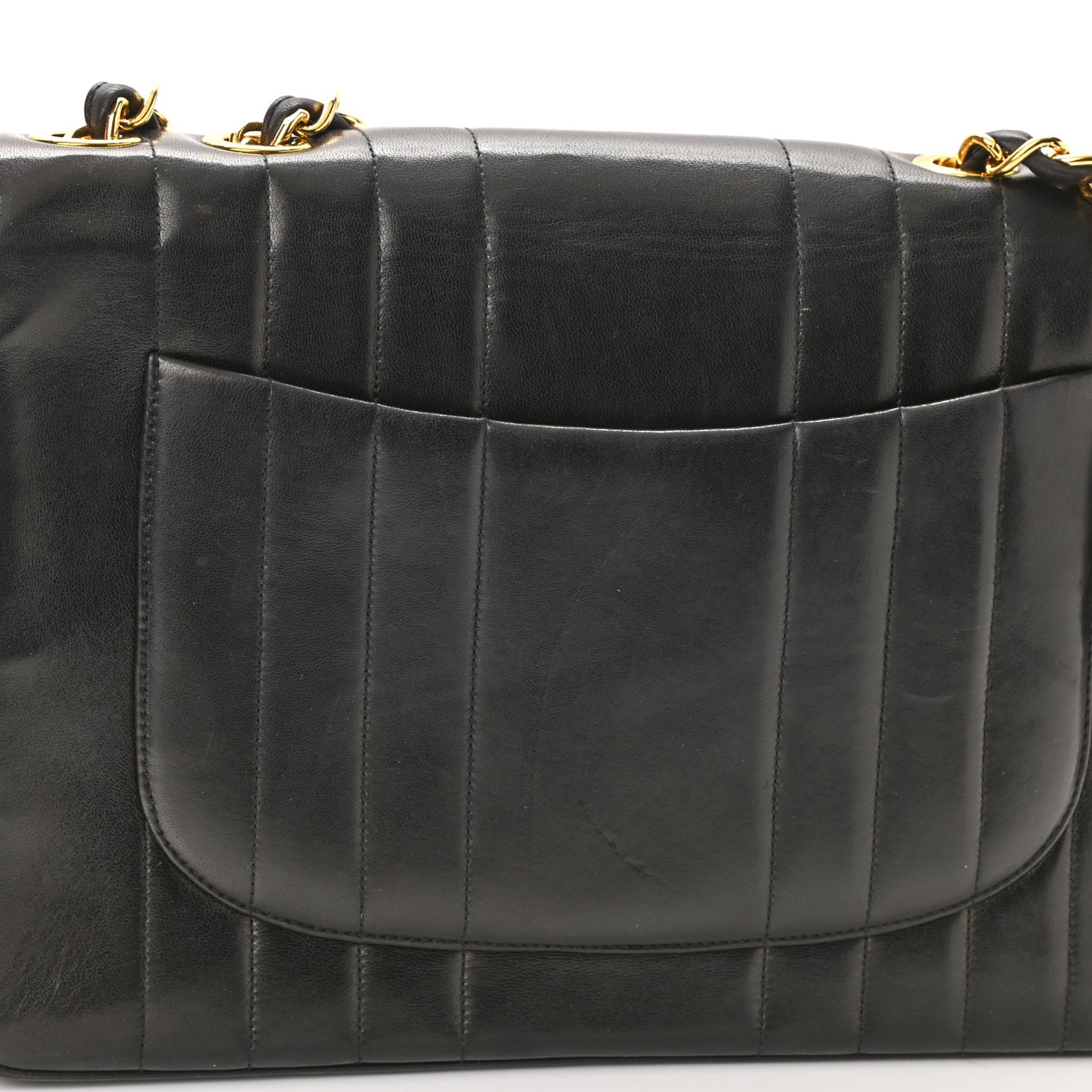 Lambskin Vertical Quilt Jumbo Single Flap Black