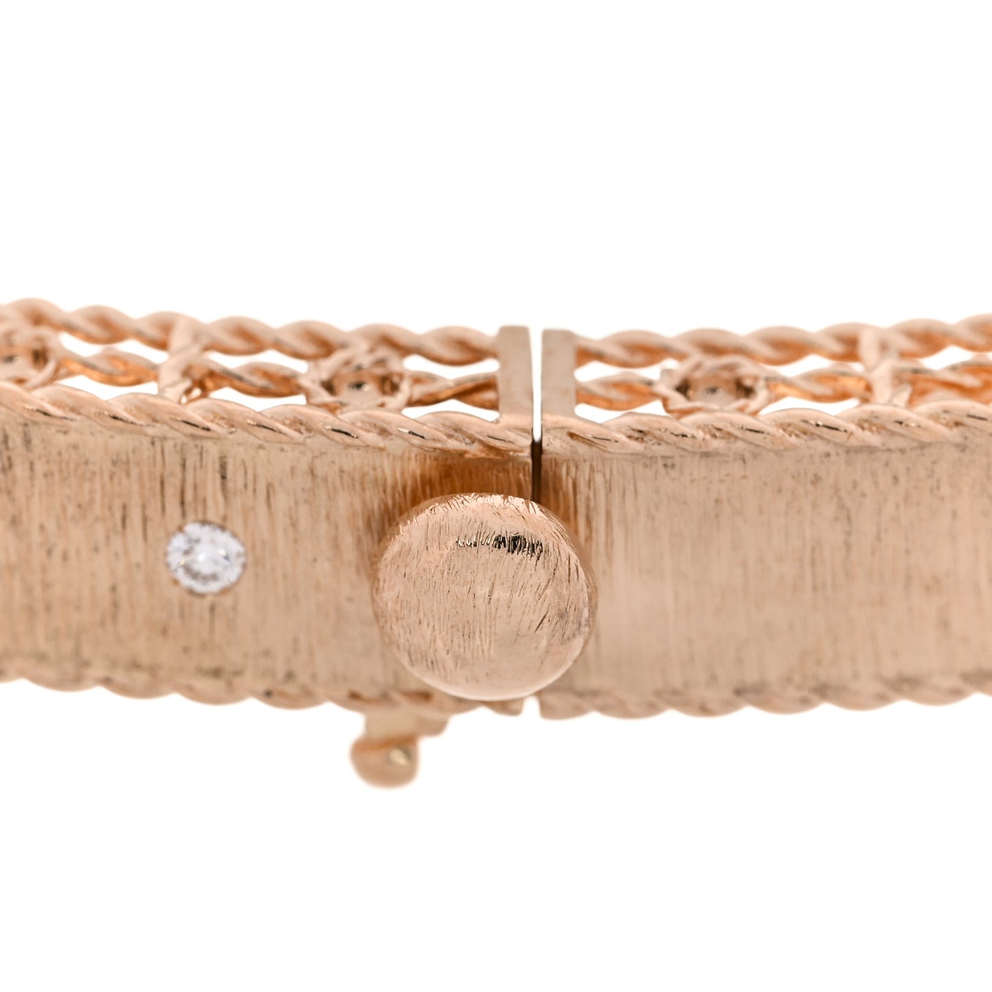 18K Rose Gold Diamond Princess Satin Fleur De Lis Bangle Bracelet