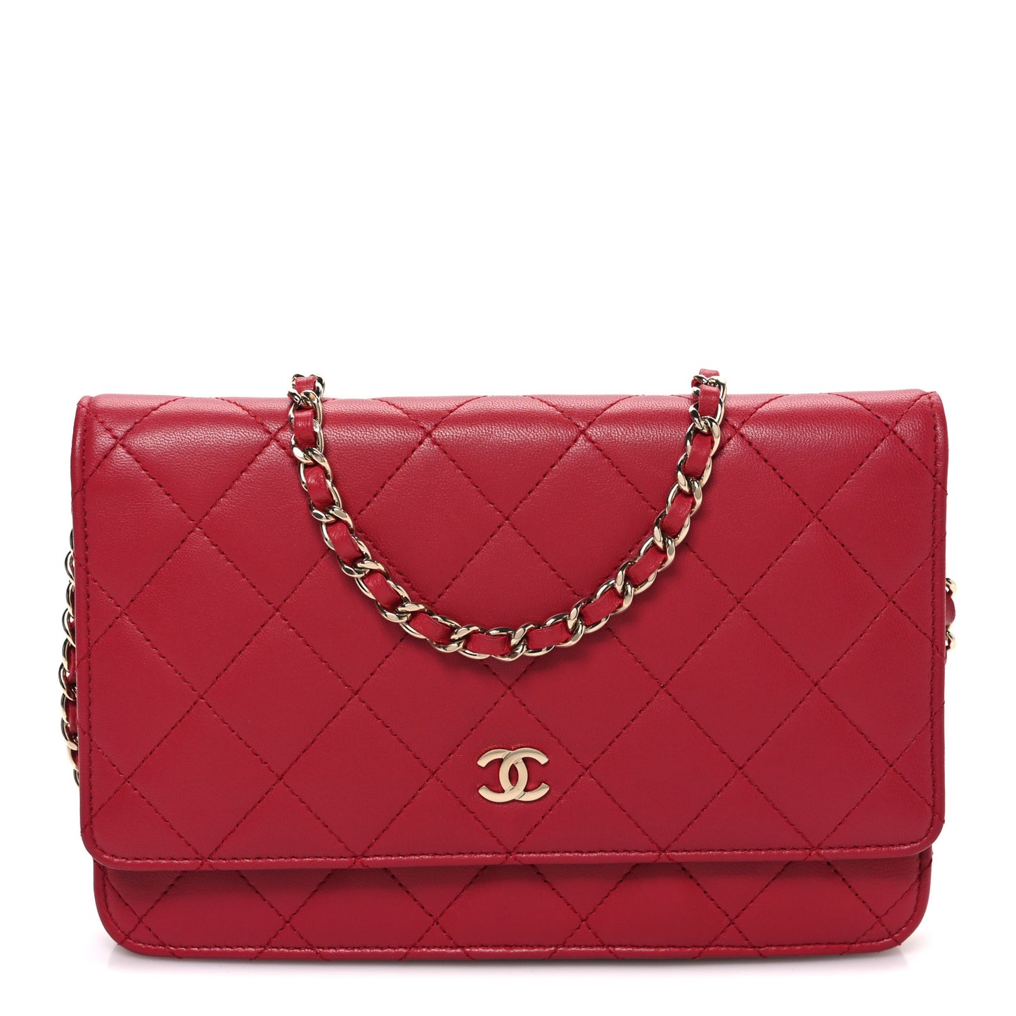 Lambskin Quilted Wallet On Chain WOC Dark Pink