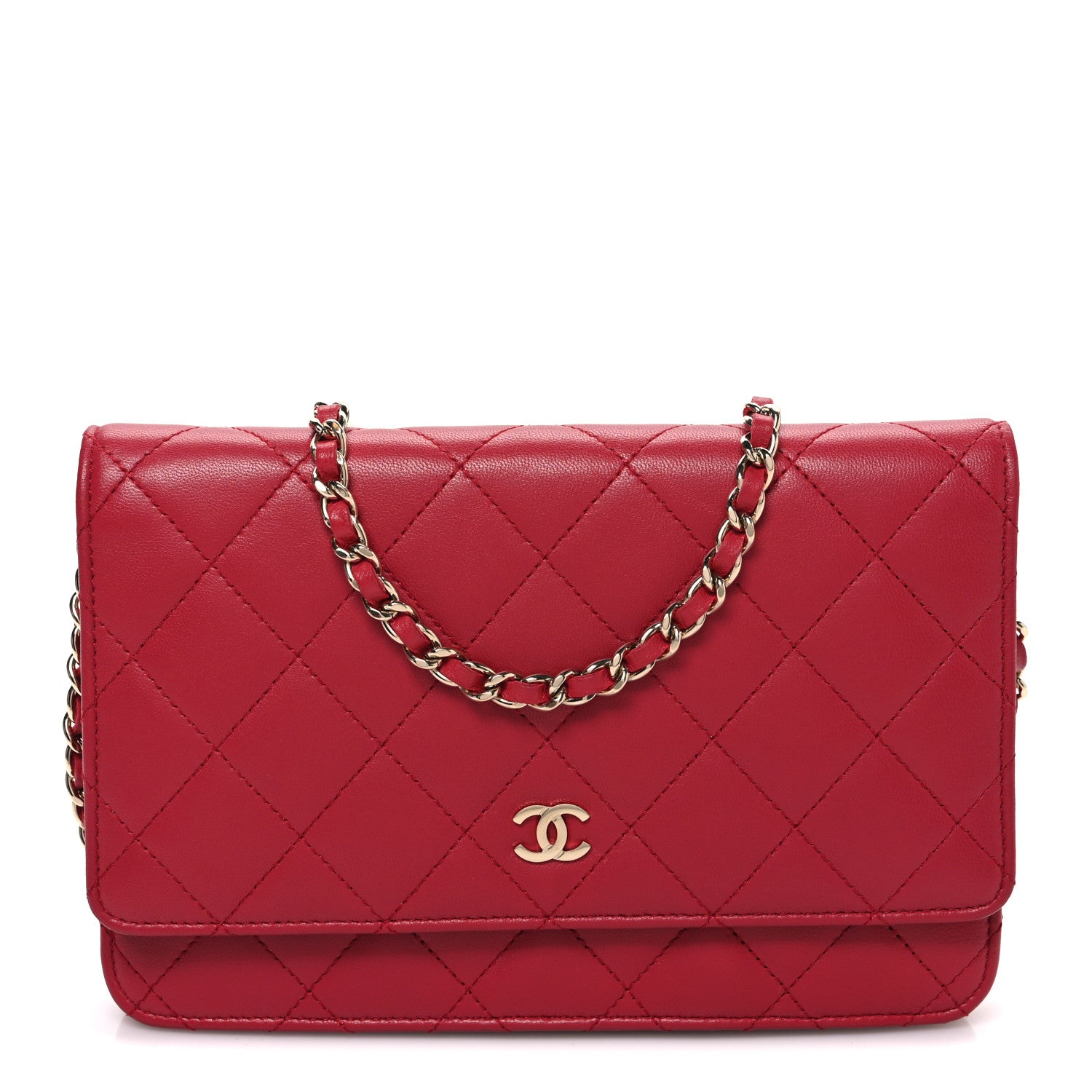 Chanel Lambskin Quilted Wallet On Chain WOC Dark Pink 1 of 12