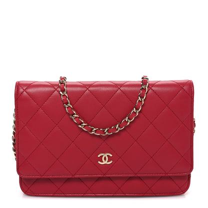 Chanel Lambskin Quilted Wallet On Chain WOC Dark Pink 1 of 12