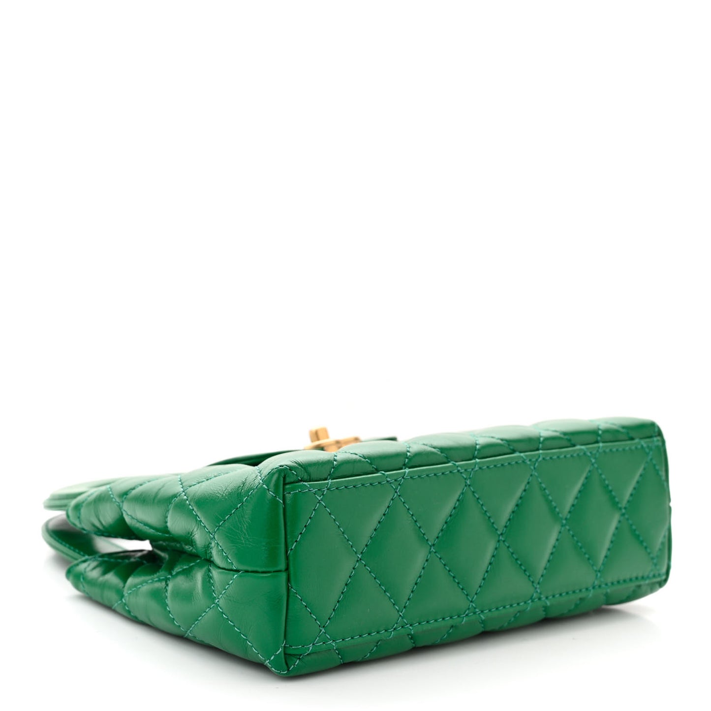 Shiny Aged Calfskin Quilted Nano Kelly Shopper Green