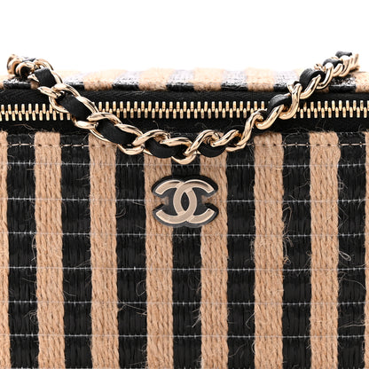 Chanel Raffia Jute Striped Small Vanity Case With Chain Black Beige 8 of 10