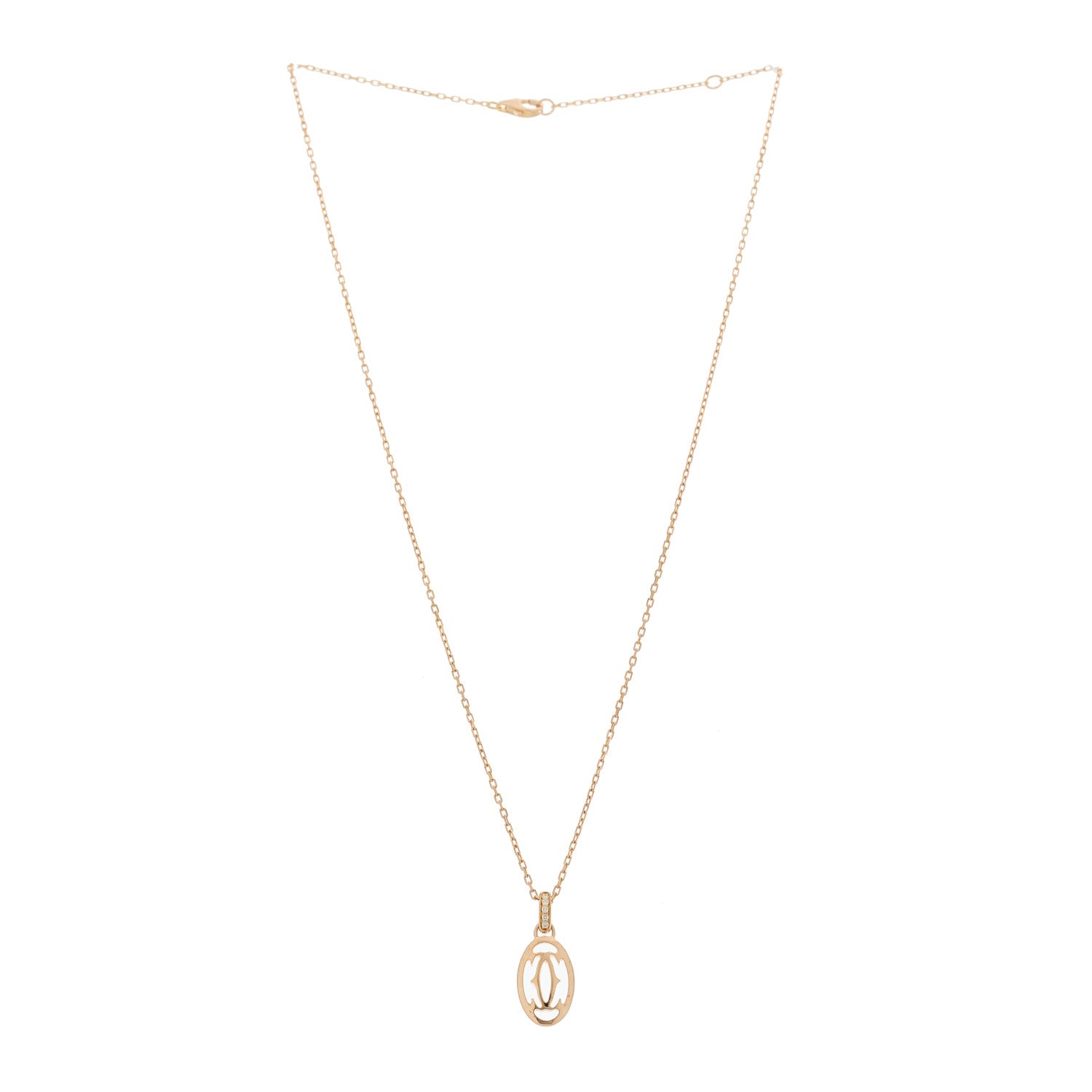 Cartier 18K Pink Gold Diamond Logo Pendant Necklace 3 of 5