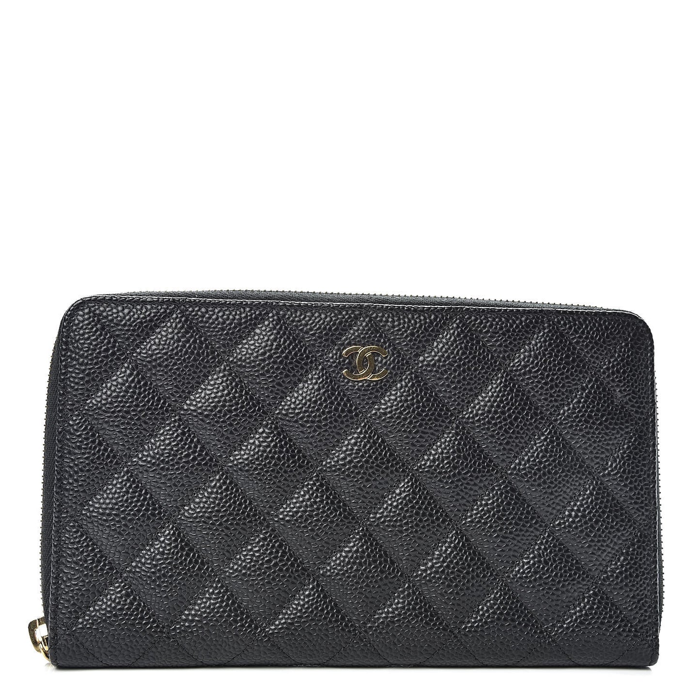 Caviar Quilted Large Zip Around Organizer Wallet Black